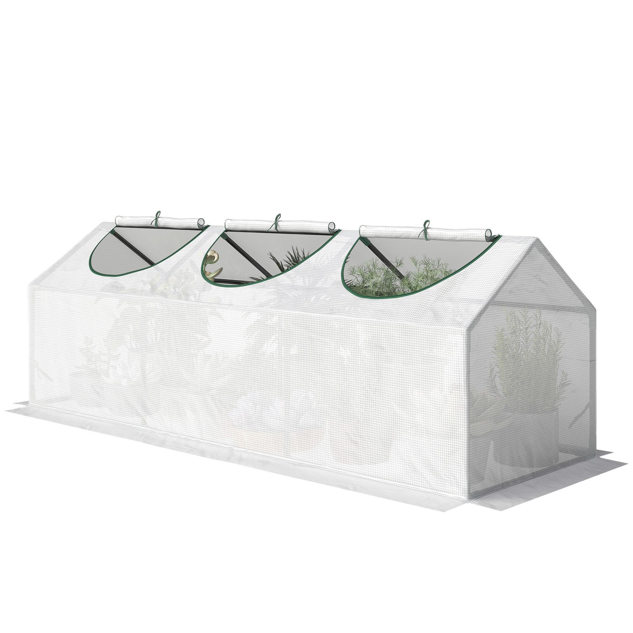 Voir la diapositive 5 : OUTSUNNY Mini serre de jardin serre à tomates 180 x 60 x 60 cm 3 fenêtres zippées enroulables acier thermolaqué pe haute densité blanc