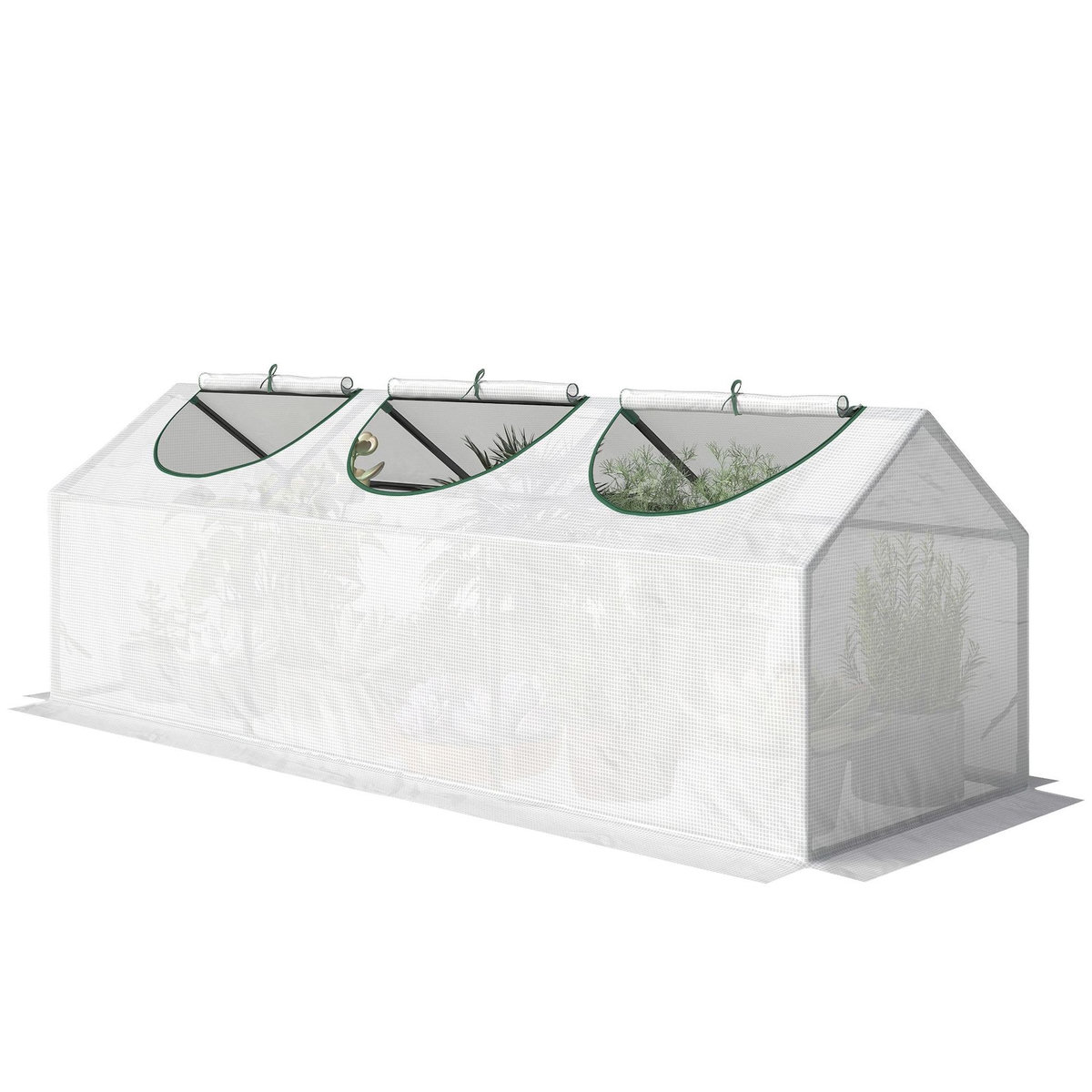 OUTSUNNY Mini serre de jardin serre à tomates 180 x 60 x 60 cm 3 fenêtres zippées enroulables acier thermolaqué PE haute densité blanc
