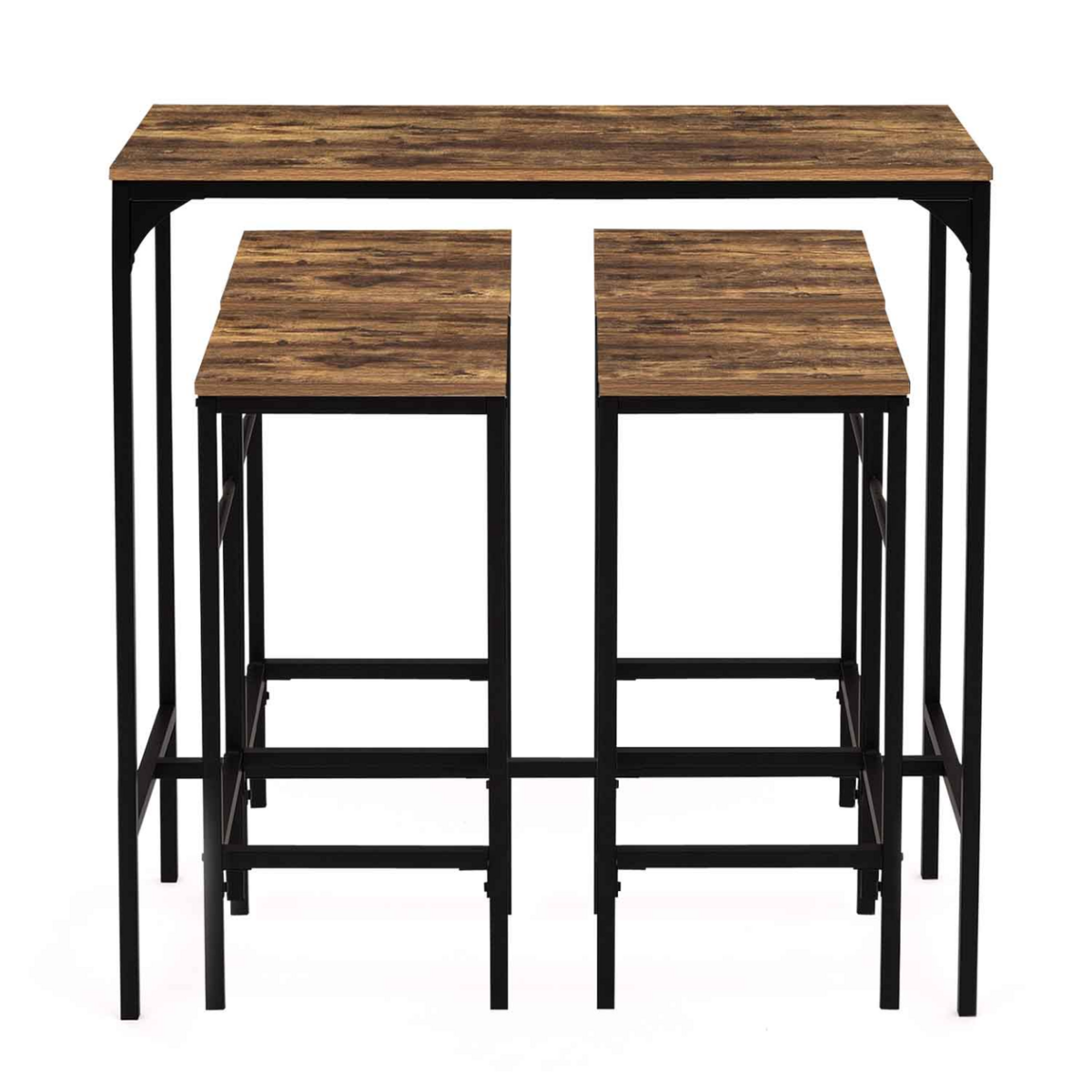ID MARKET Table haute de bar DAYTON 100 cm et 4 tabourets bois foncé effet vieilli et noir design industriel