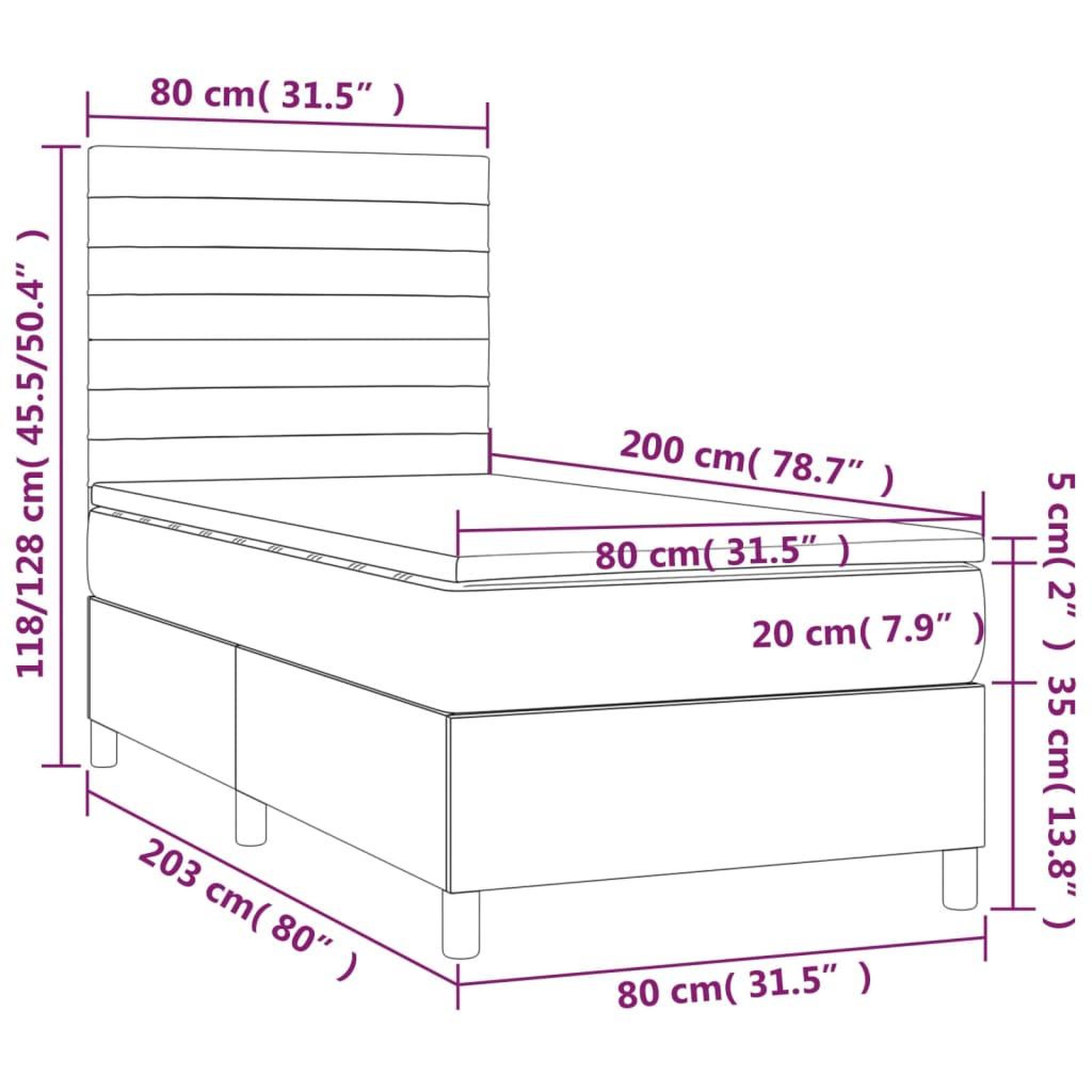 Voir la diapositive 6 : VIDAXL Sommier a lattes de lit avec matelas et LED Gris fonce 80x200cm