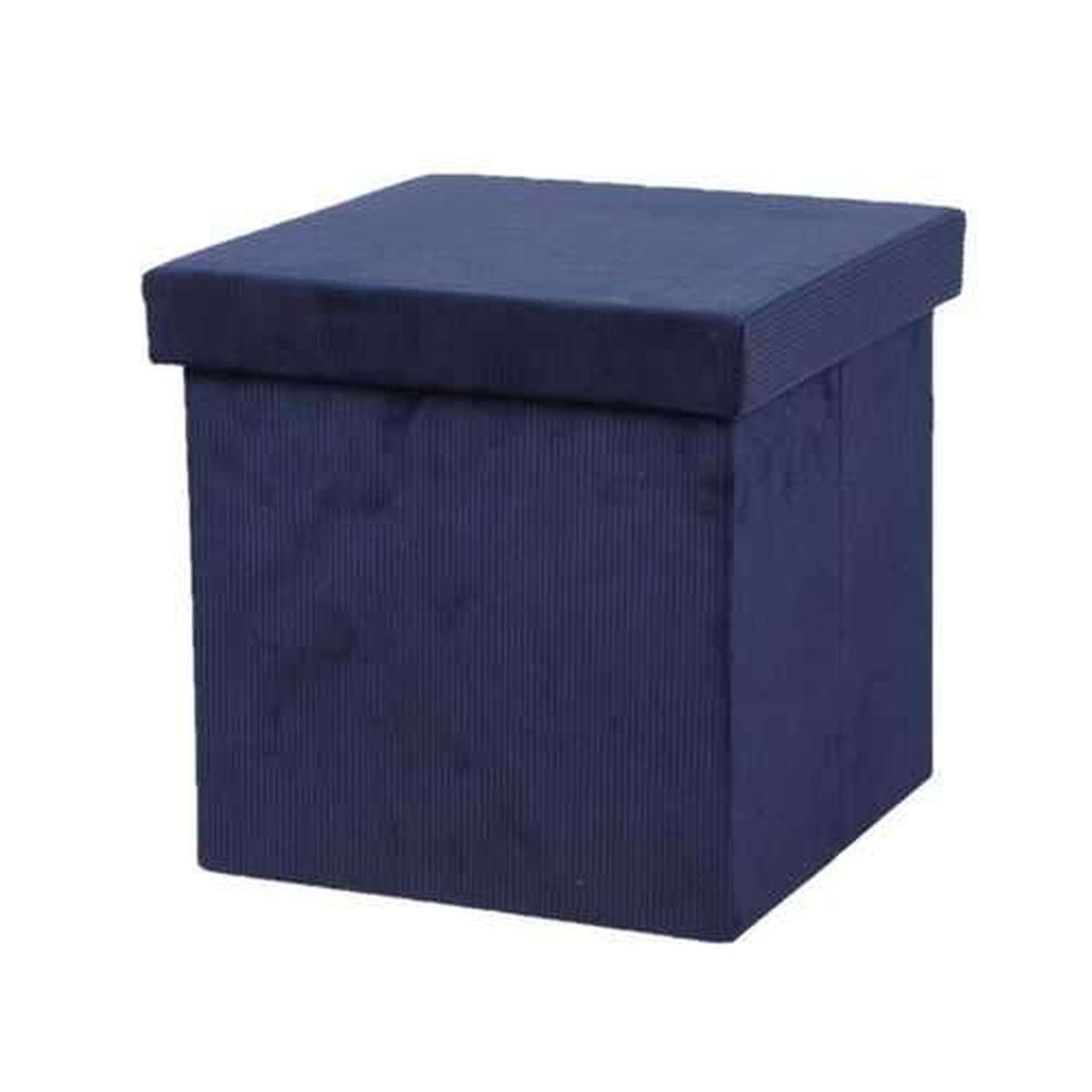 DIVERS Pouf de rangement pliable kube en velours côtelé - bleu