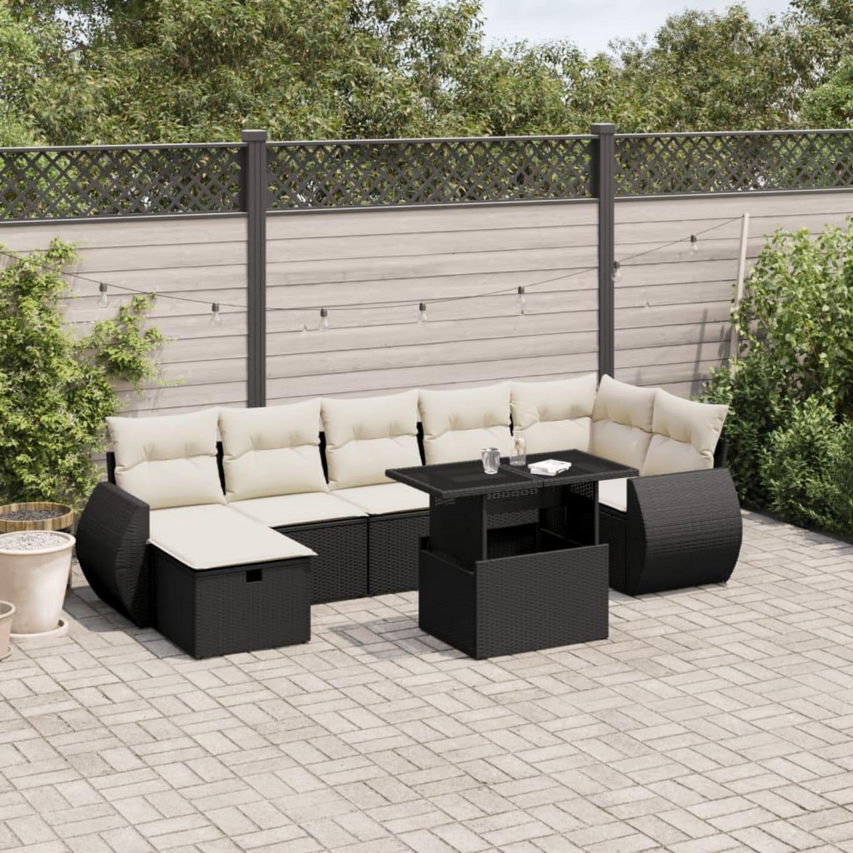 VIDAXL Salon de jardin 8 pcs avec coussins noir resine tressee