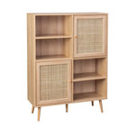 SWEEEK Buffet de rangement cannage et effet bois. buffet haut. vaisselier. 2 portes et 2 étagères style bohème 90cm