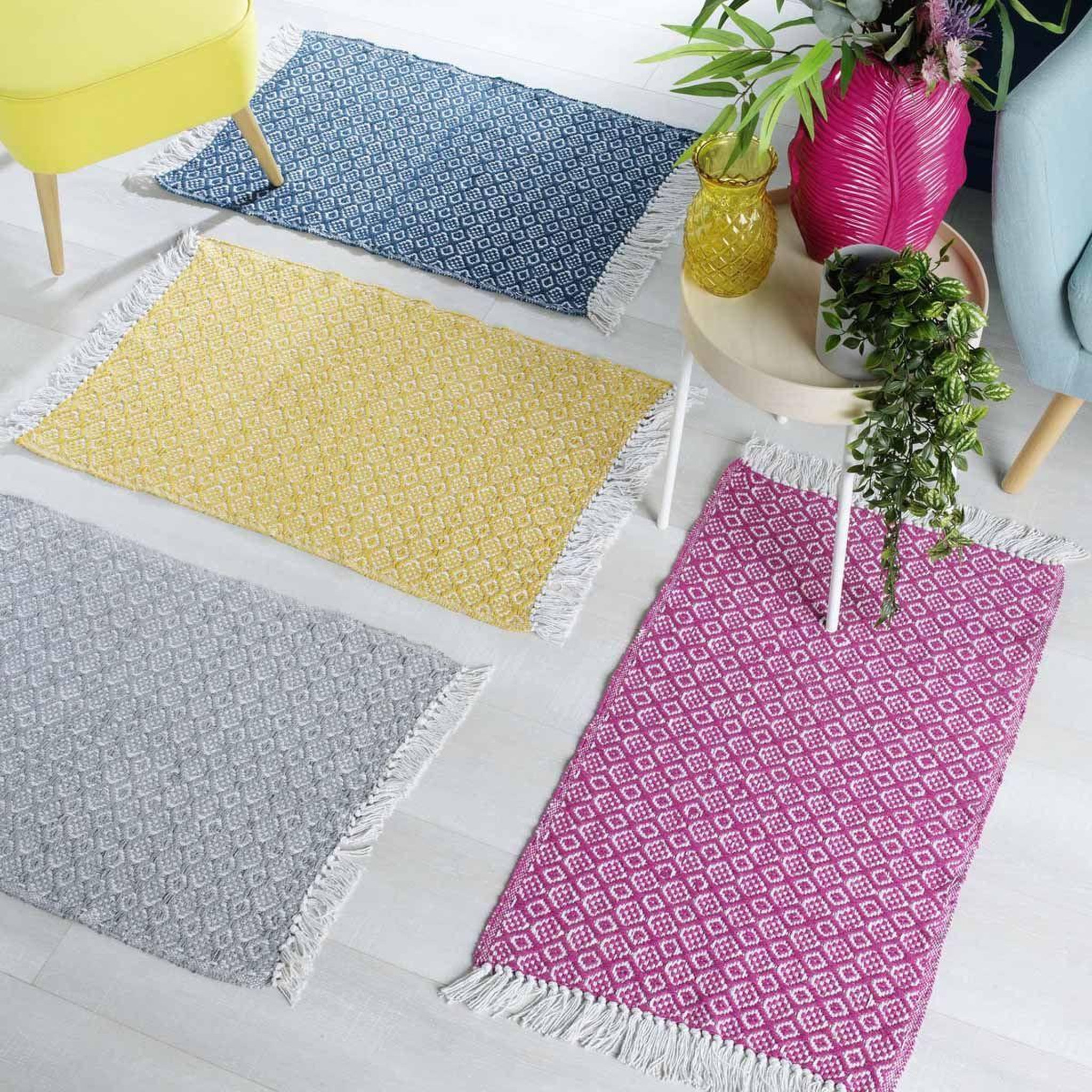 Voir la diapositive 4 : Douceur d'Intérieur Tapis tissé à franges  pithaya  50x80cm rose