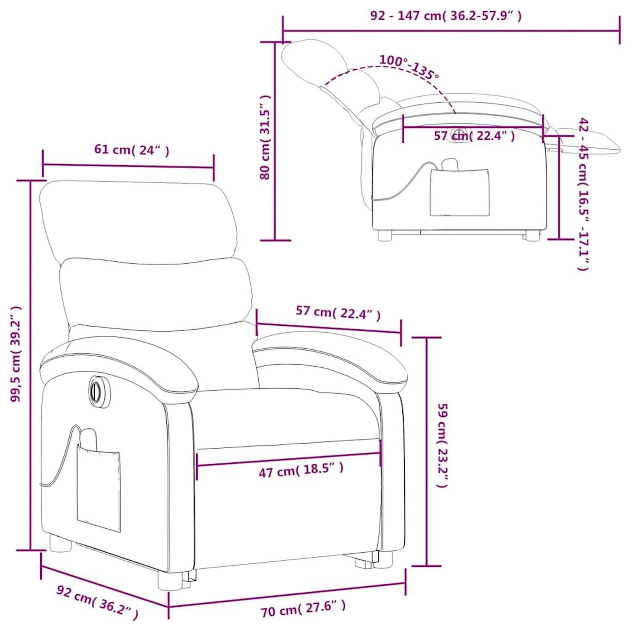 Voir la diapositive 6 : VIDAXL Fauteuil inclinable de massage electrique Rouge bordeaux Tissu