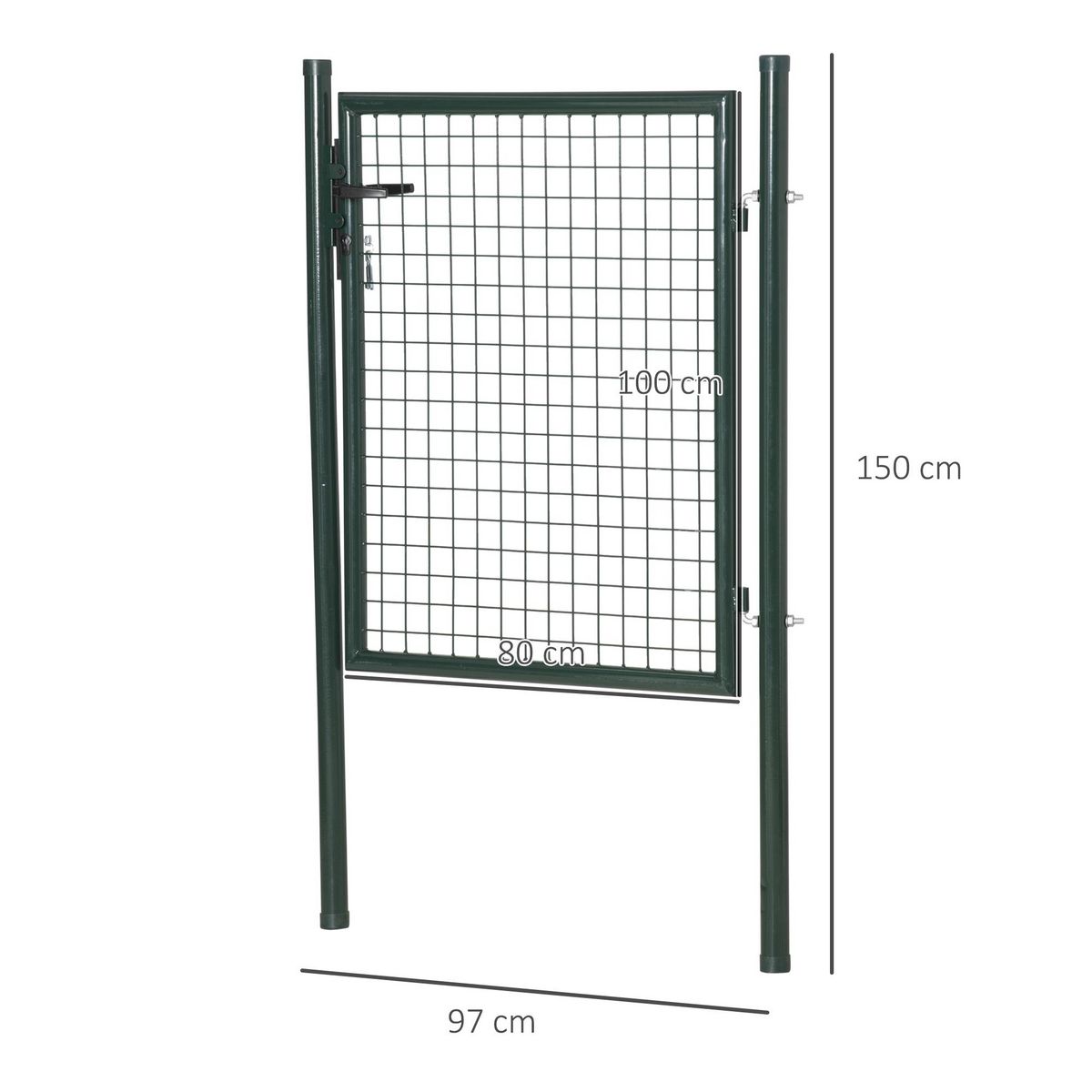 OUTSUNNY Portillon grillagé dim. 97L x 150H cm - gâche réversible, serrure encastrée, 3 clés - acier vert