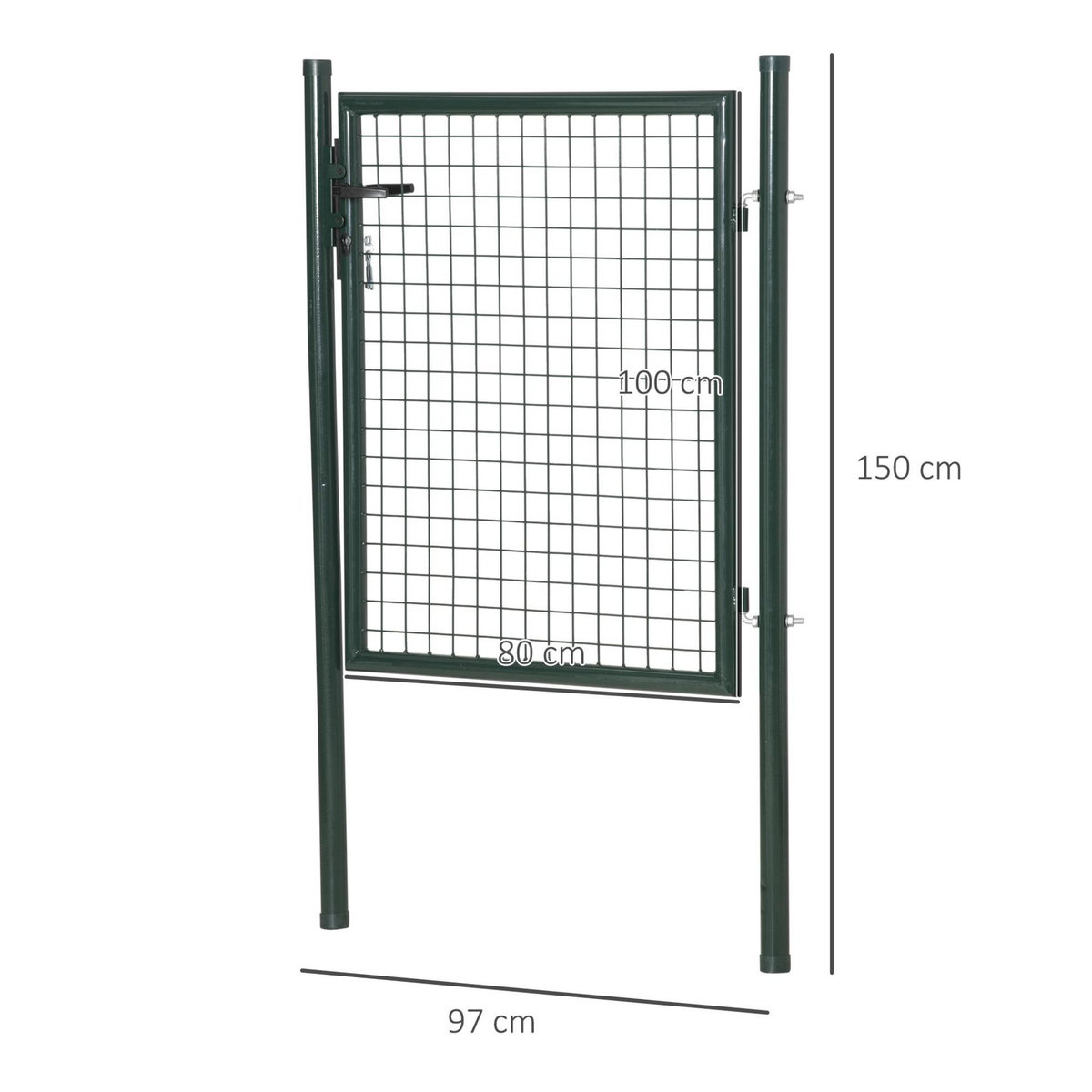 OUTSUNNY Portillon grillagé dim. 97L x 150H cm - gâche réversible, serrure encastrée, 3 clés - acier vert