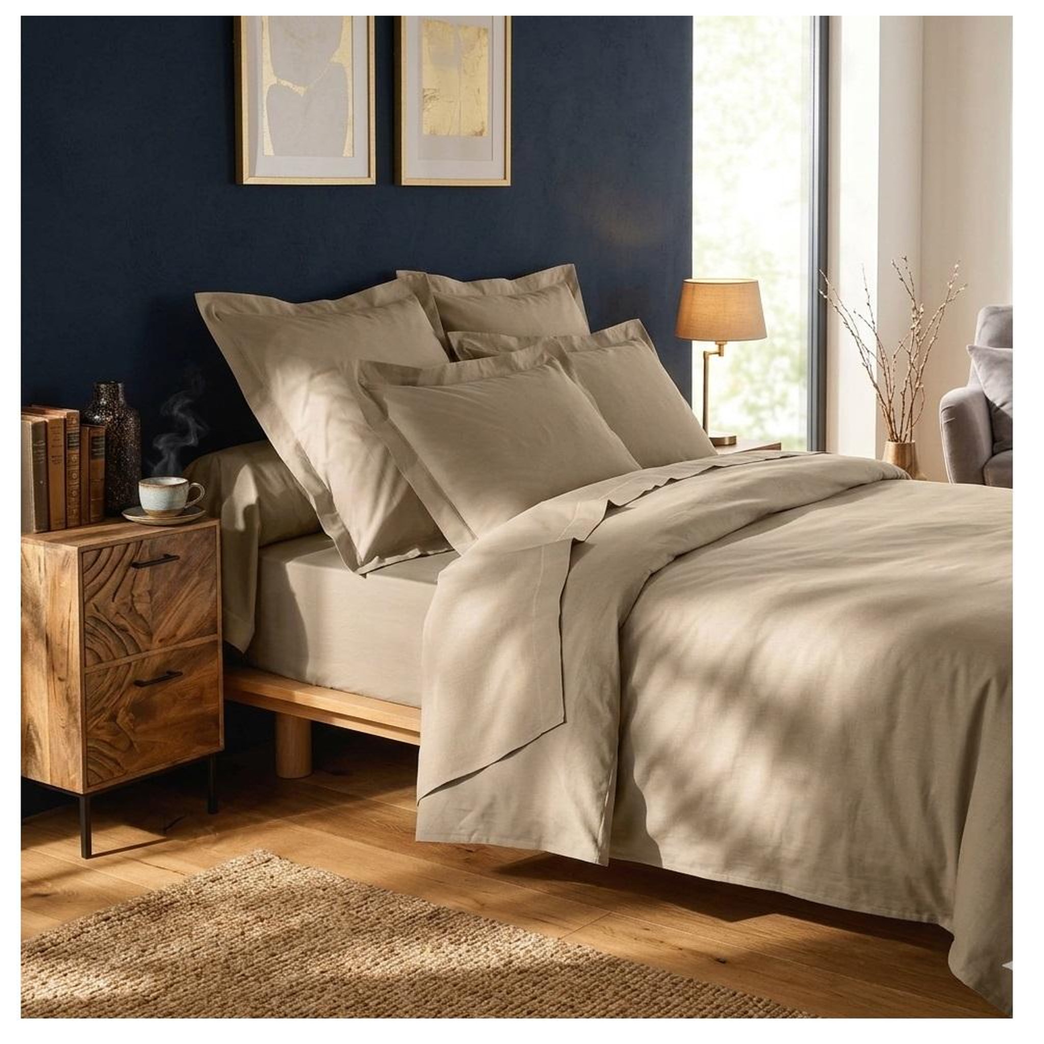Voir la diapositive 2 : Eden Drap housse en coton line design et moderne