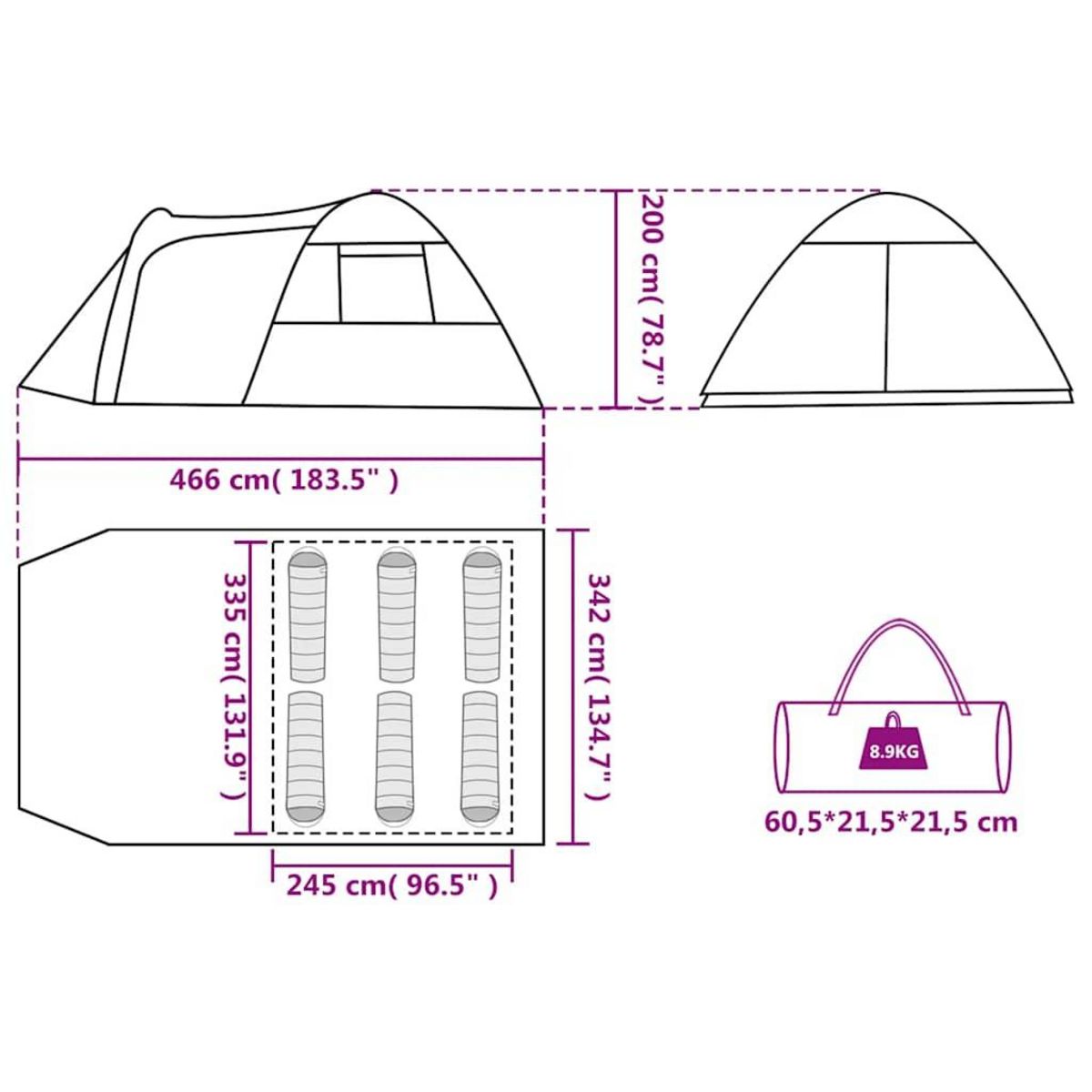 VIDAXL Tente familiale a dome 6 personnes orange impermeable