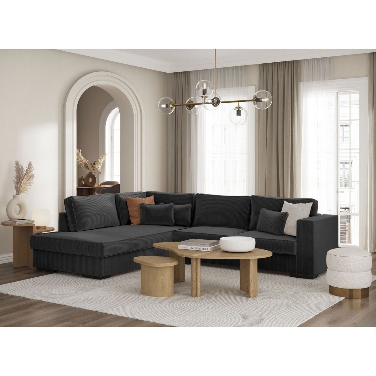 Canapé d'angle gauche 4 places velours cotelé  PENELOPE