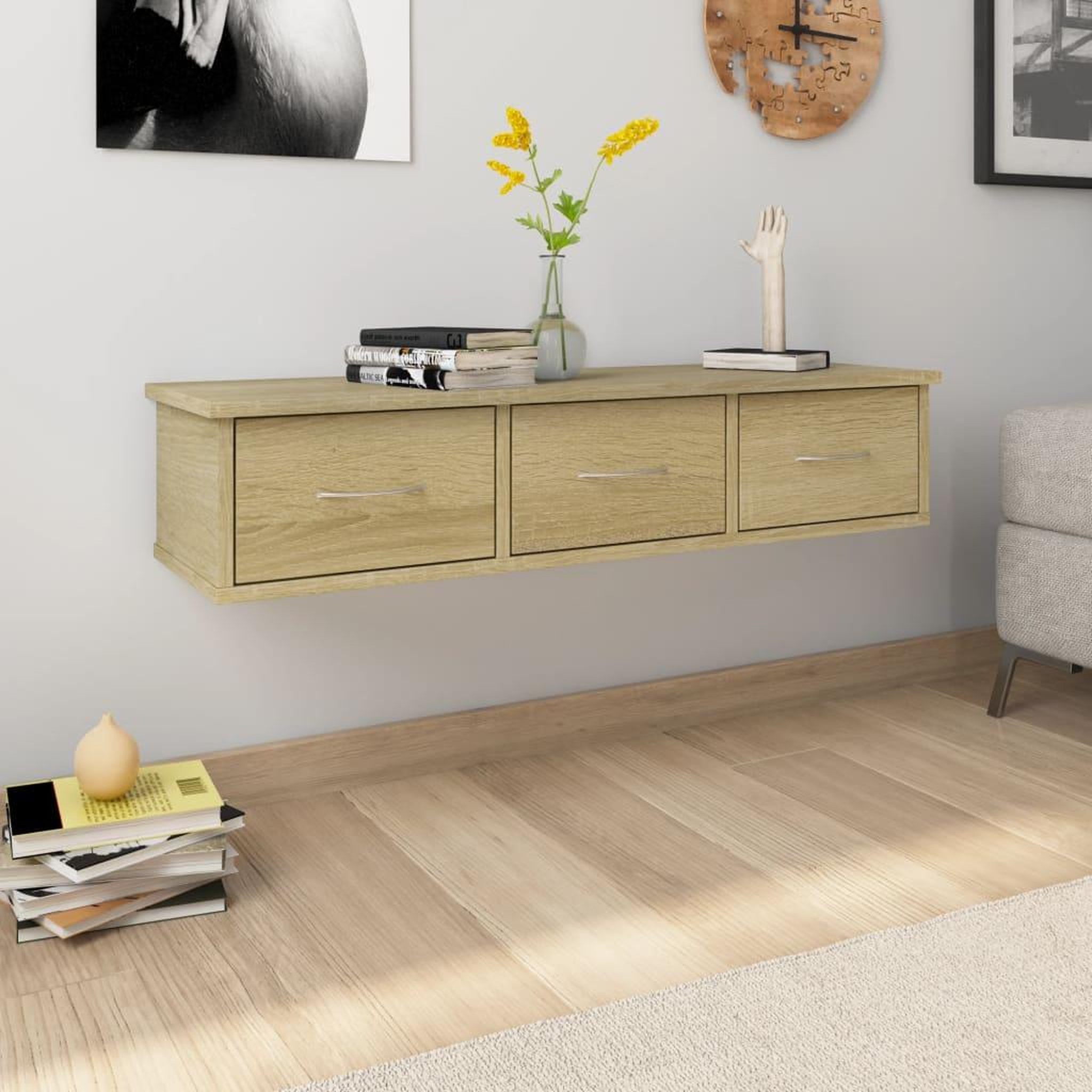 Voir la diapositive 1 : VIDAXL Etagere murale avec tiroirs Chene sonoma bois d'ingenierie