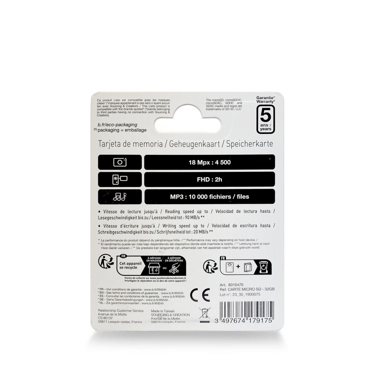 Listo Carte Micro SD 32Go micro SDHC