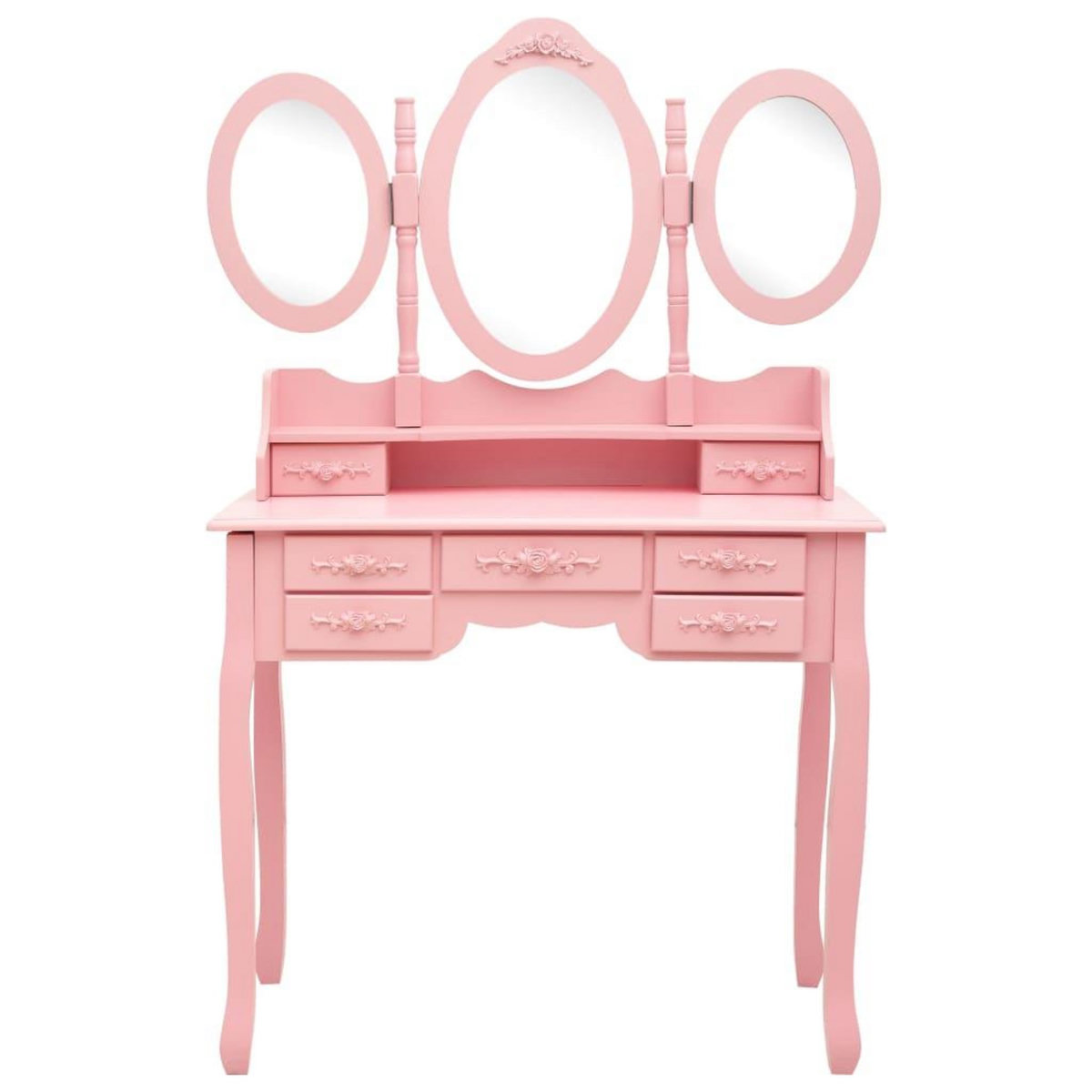 VIDAXL Coiffeuse avec tabouret et miroir pliable en 3 Rose