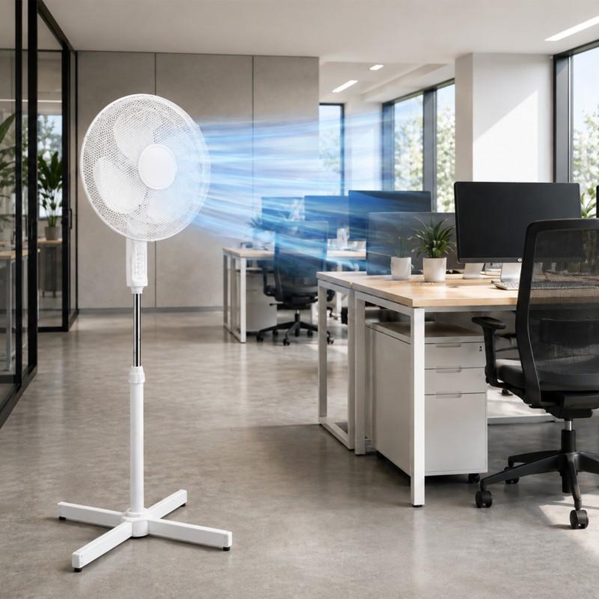 Voir la diapositive 2 : Ventilateur Sur Pied Silencieux 40 Cm – Blanc 40w