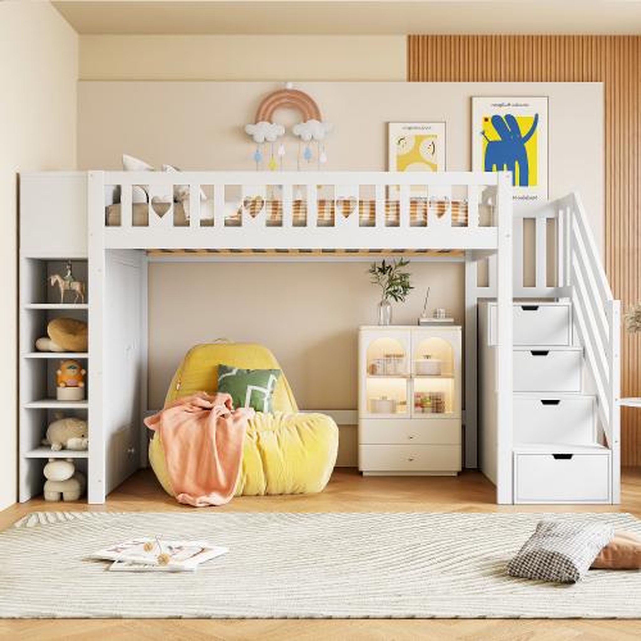 Voir la diapositive 2 : MERAX Lit combiné enfant 90x200 cm coloris blanc pin