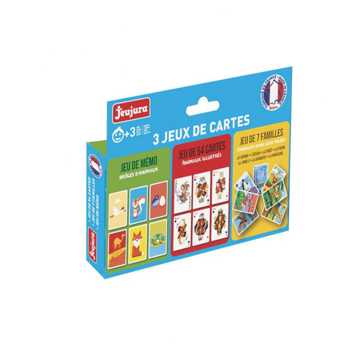 JeuJura Coffret 3 Jeux De Cartes : 54 Cartes, 7 Familles, Memo