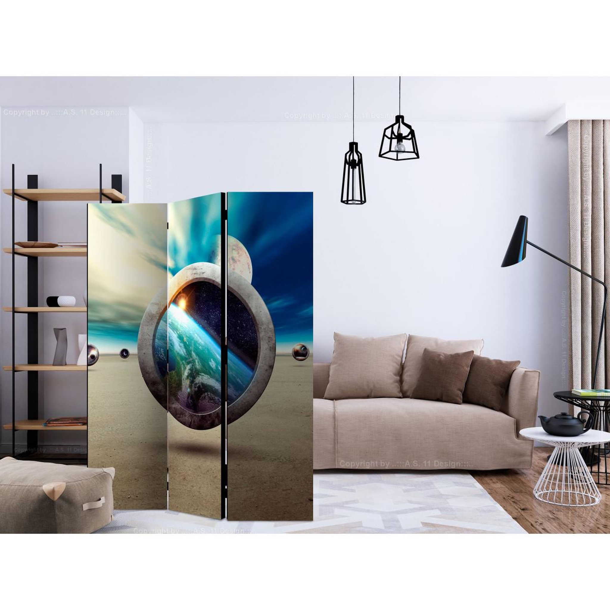 Voir la diapositive 2 : Paris Prix Paravent 3 volets  planet walk  135x172cm