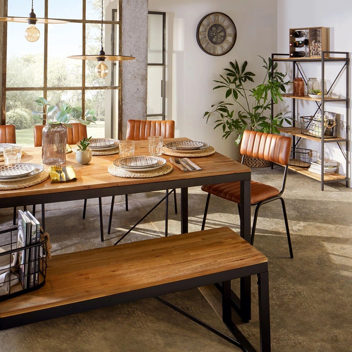 ATMOSPHERA Table de séjour salle à manger fixe pieds métal L180cm ELEORA