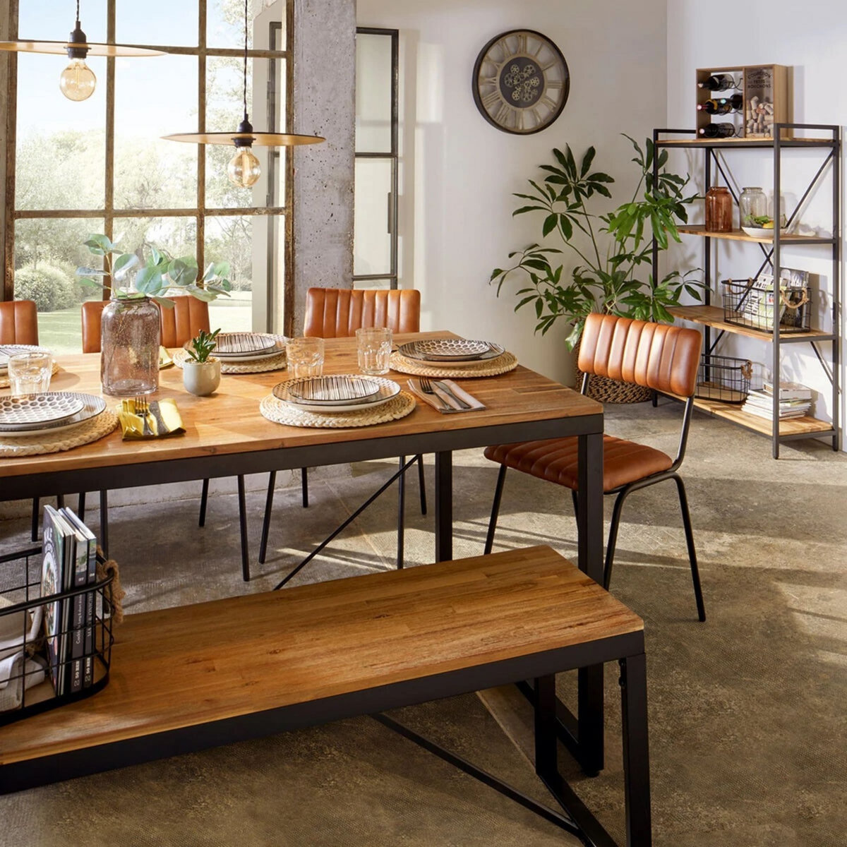 ATMOSPHERA Table de séjour salle à manger fixe pieds métal L180cm ELEORA