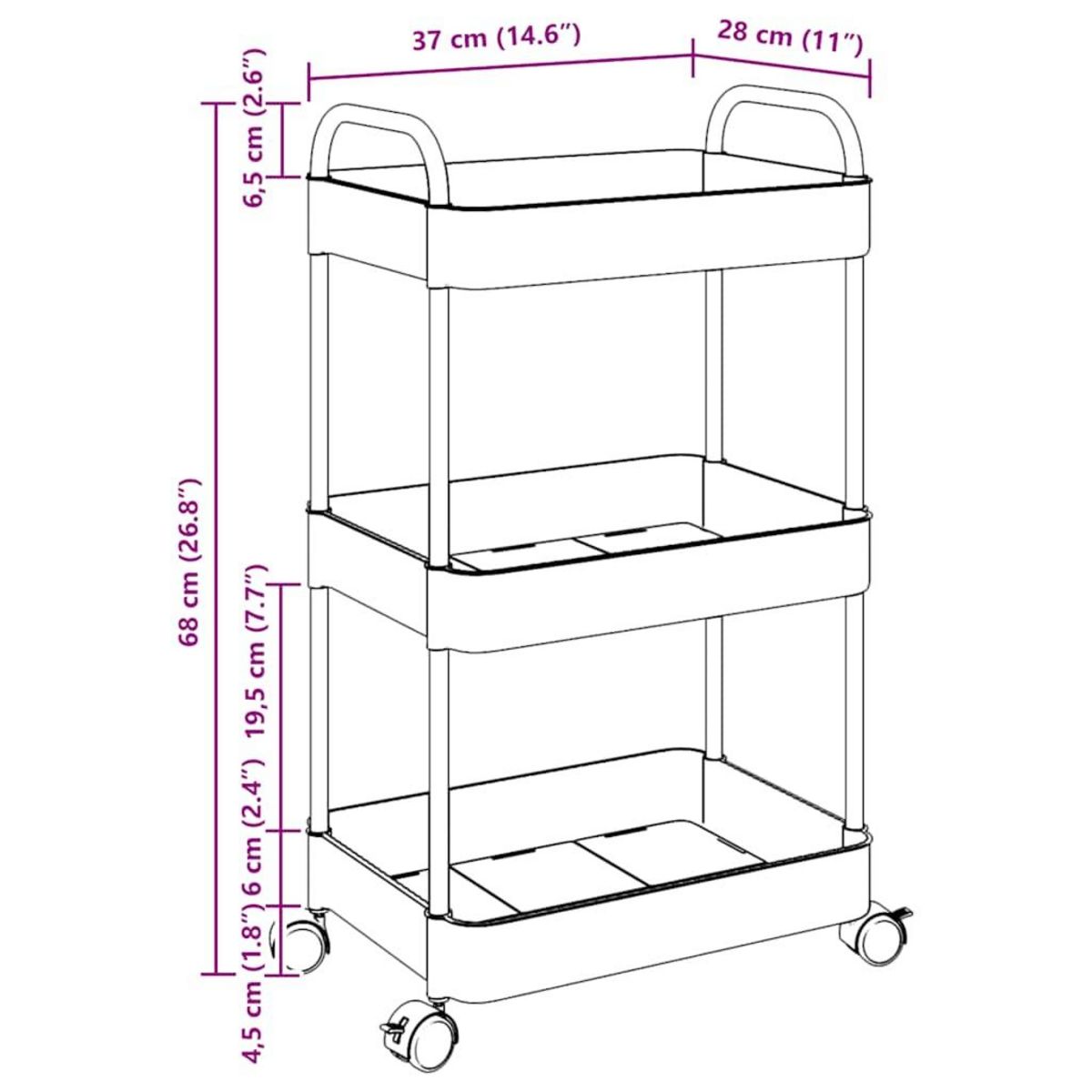 VIDAXL Chariot de rangement a 3 niveaux transparent acrylique