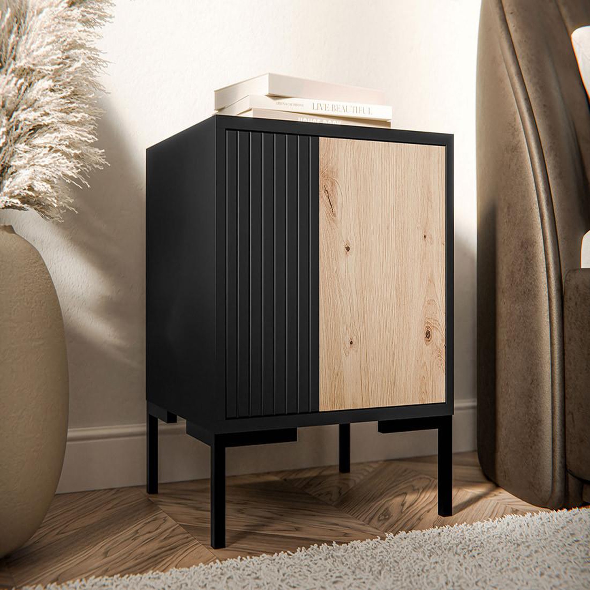 Voir la diapositive 5 : BEST MOBILIER Cambridge - lot de 2 tables de chevet - effet bois et noir - 44 cm