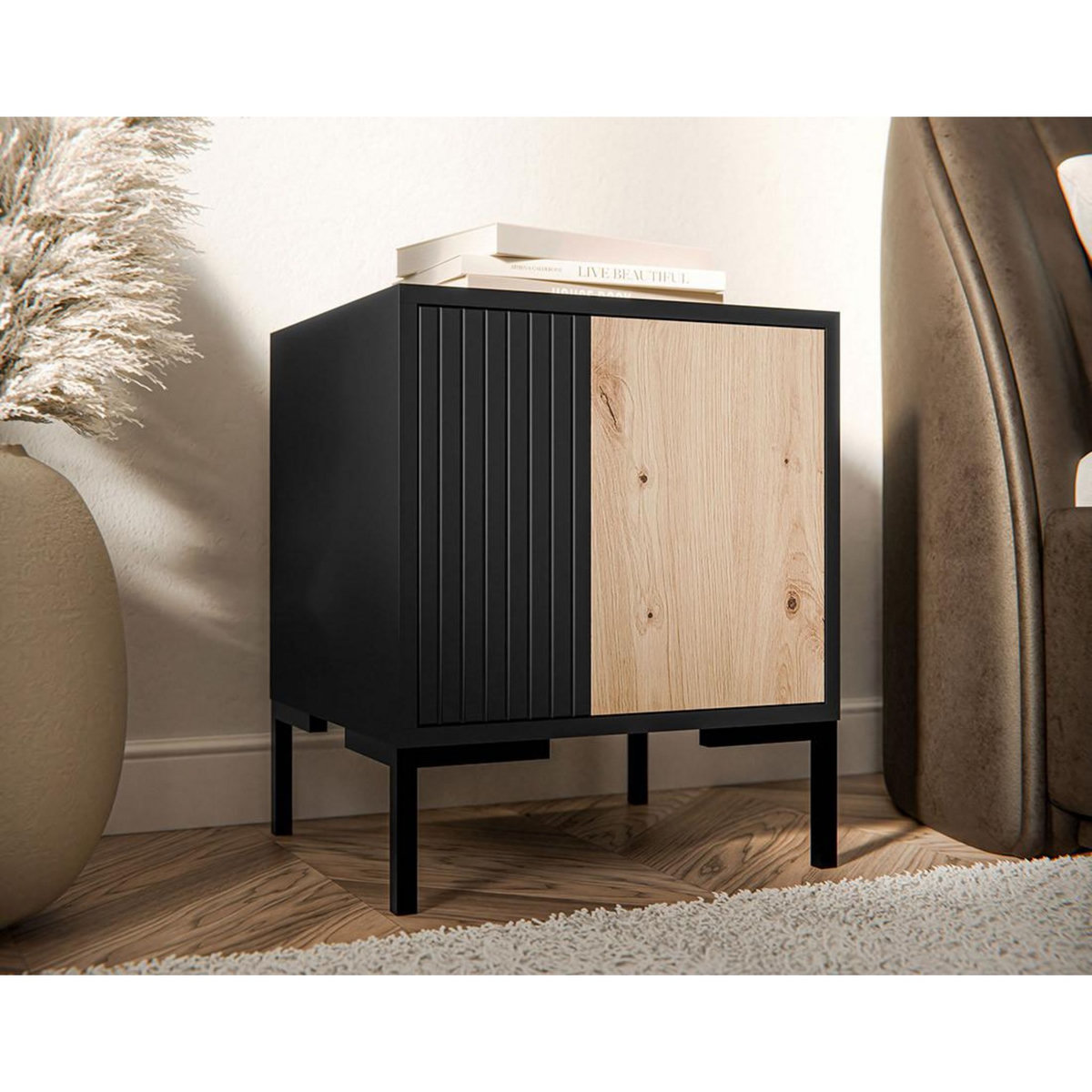 BEST MOBILIER Cambridge - lot de 2 tables de chevet - effet bois et noir - 44 cm