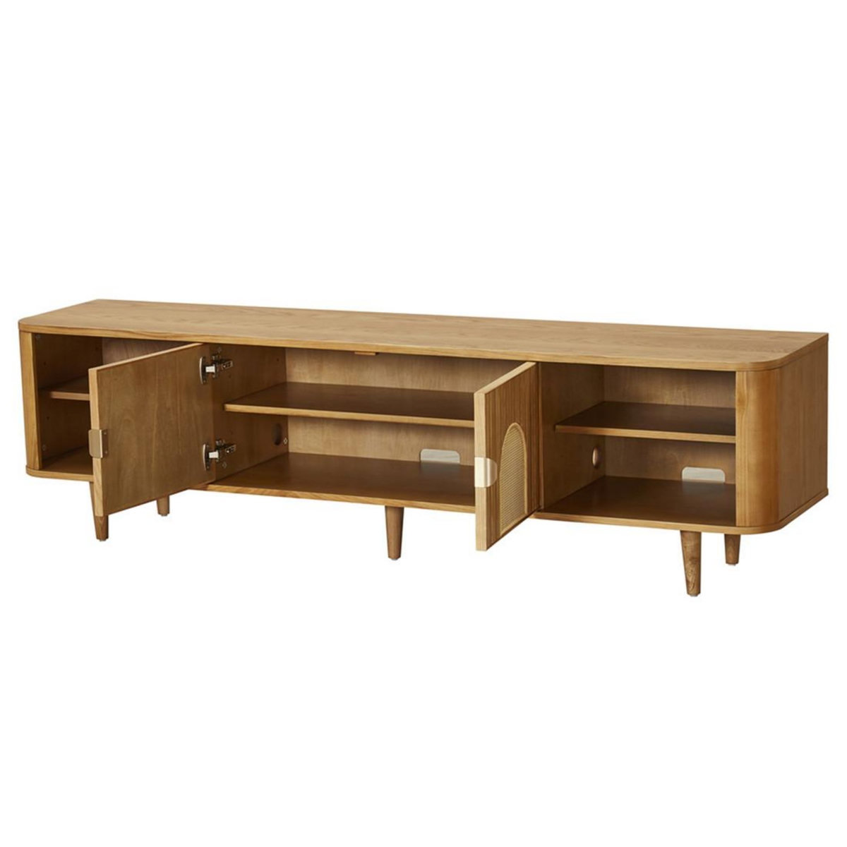 LISA DESIGN Milazzo - meuble tv - bois plaqué chêne et cannage - 4 niches et 2 portes - 180 cm