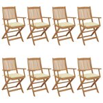 VIDAXL Chaises pliables de jardin lot de 8 avec coussins Bois d'acacia