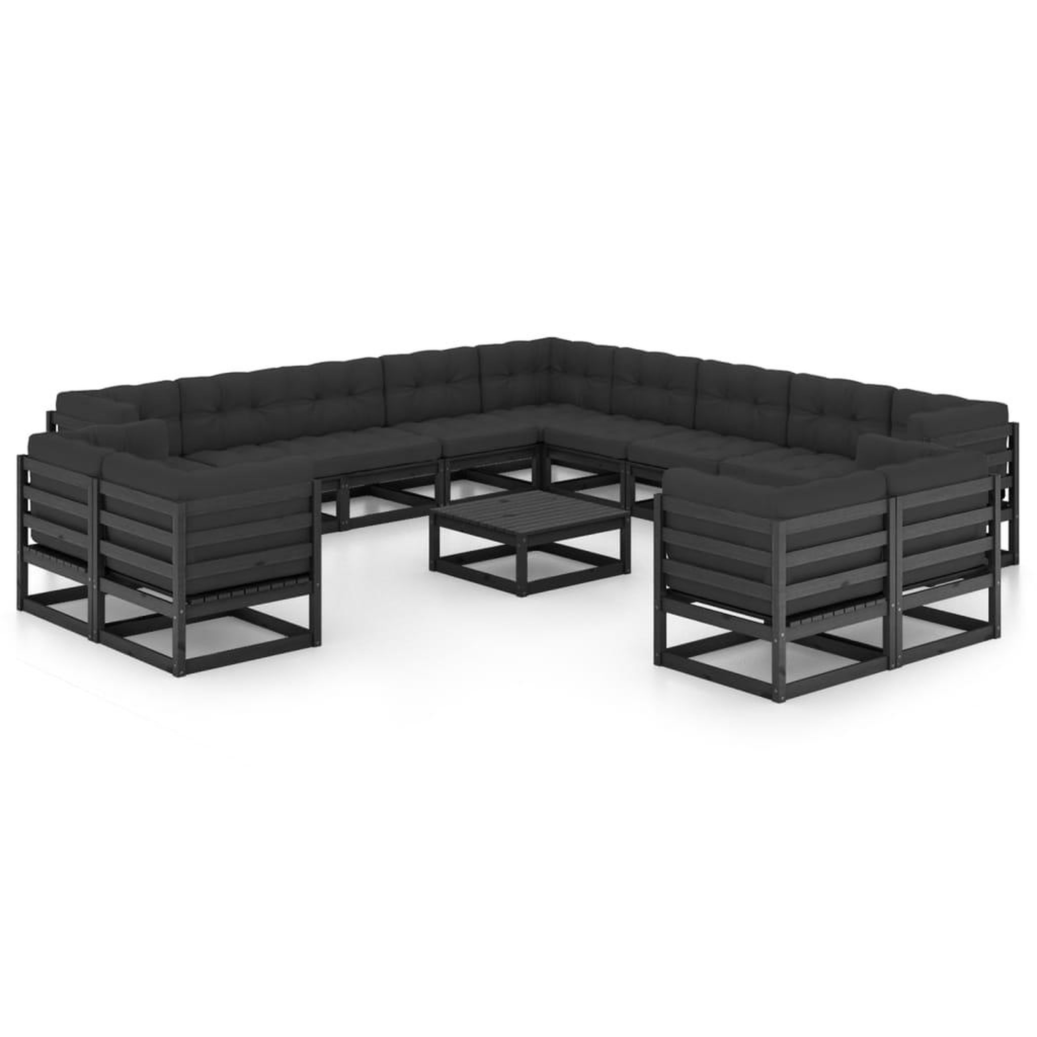 Voir la diapositive 2 : VIDAXL Salon de jardin 14 pcs avec coussins Noir Bois de pin massif
