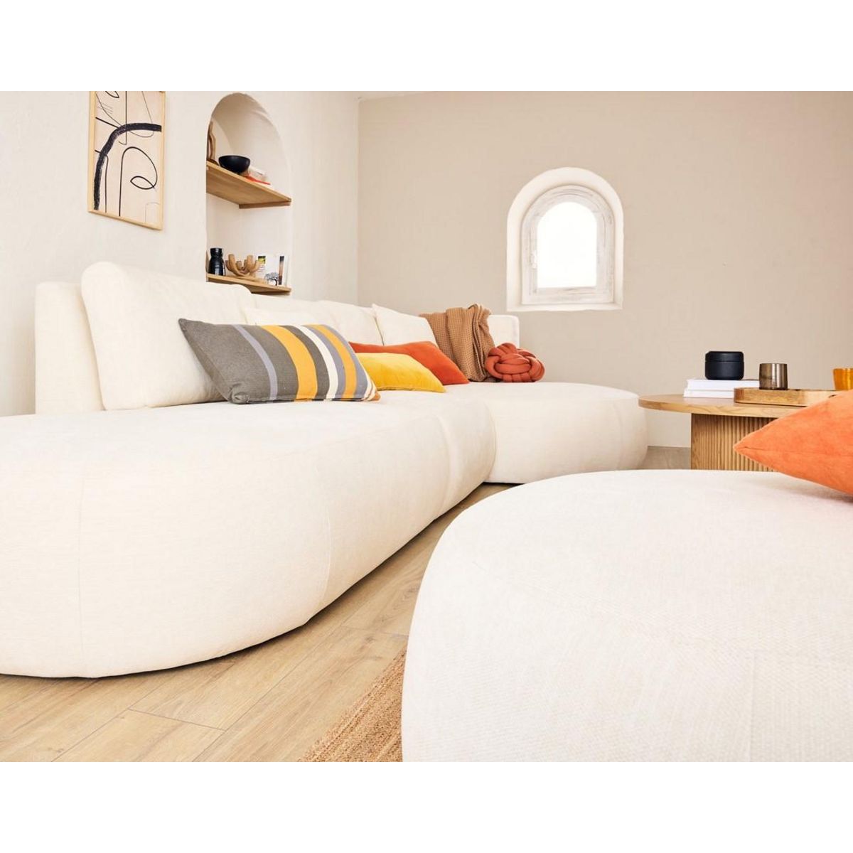 LISA DESIGN Santorini - canapé modulable d'angle droit + pouf - 5 places - en tissu texturé