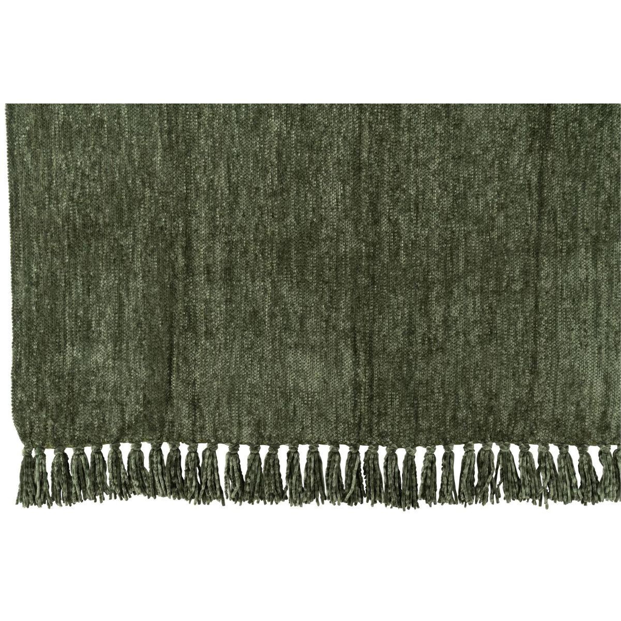 Voir la diapositive 2 : J-LINE Plaid à franges  chenille  130x170cm vert foncé