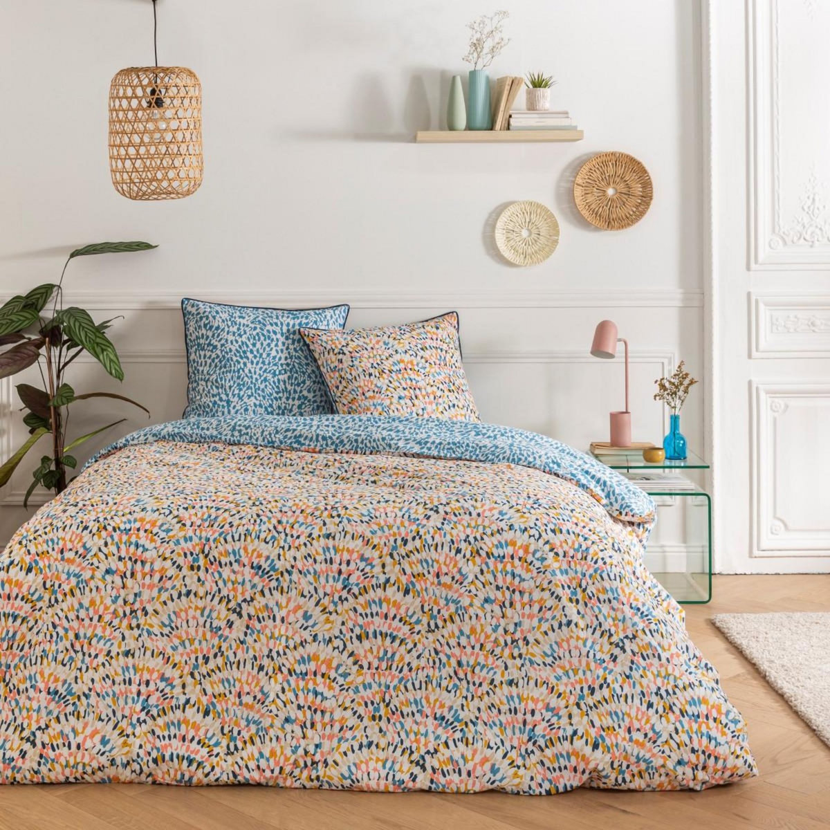 FUTURE HOME Parure de lit 2 personnes colorée réversible