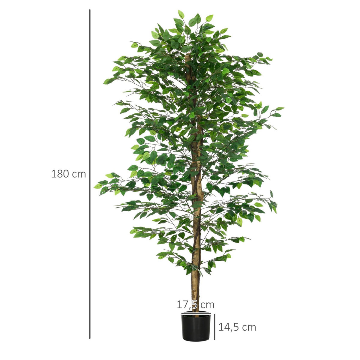HOMCOM Lot de 2 plantes artificielles arbres ficus H.1,80 m tronc branches liane lichen feuilles grand réalisme pot inclus