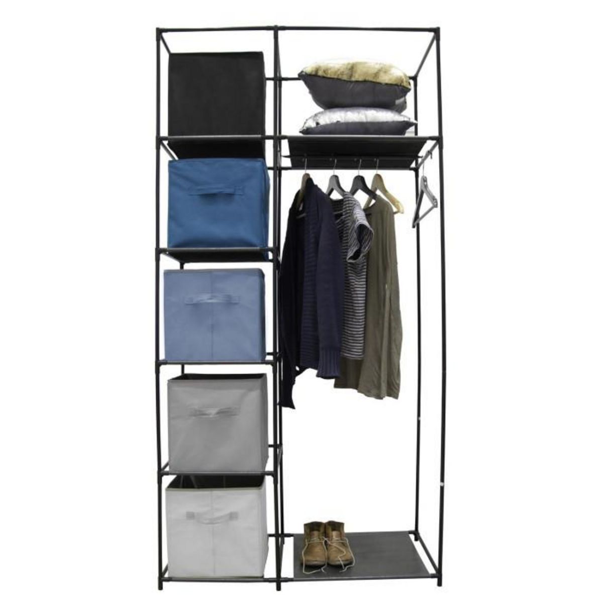 Paris Prix Structure Armoire  5 Cases & 1 Penderie  178cm Noir