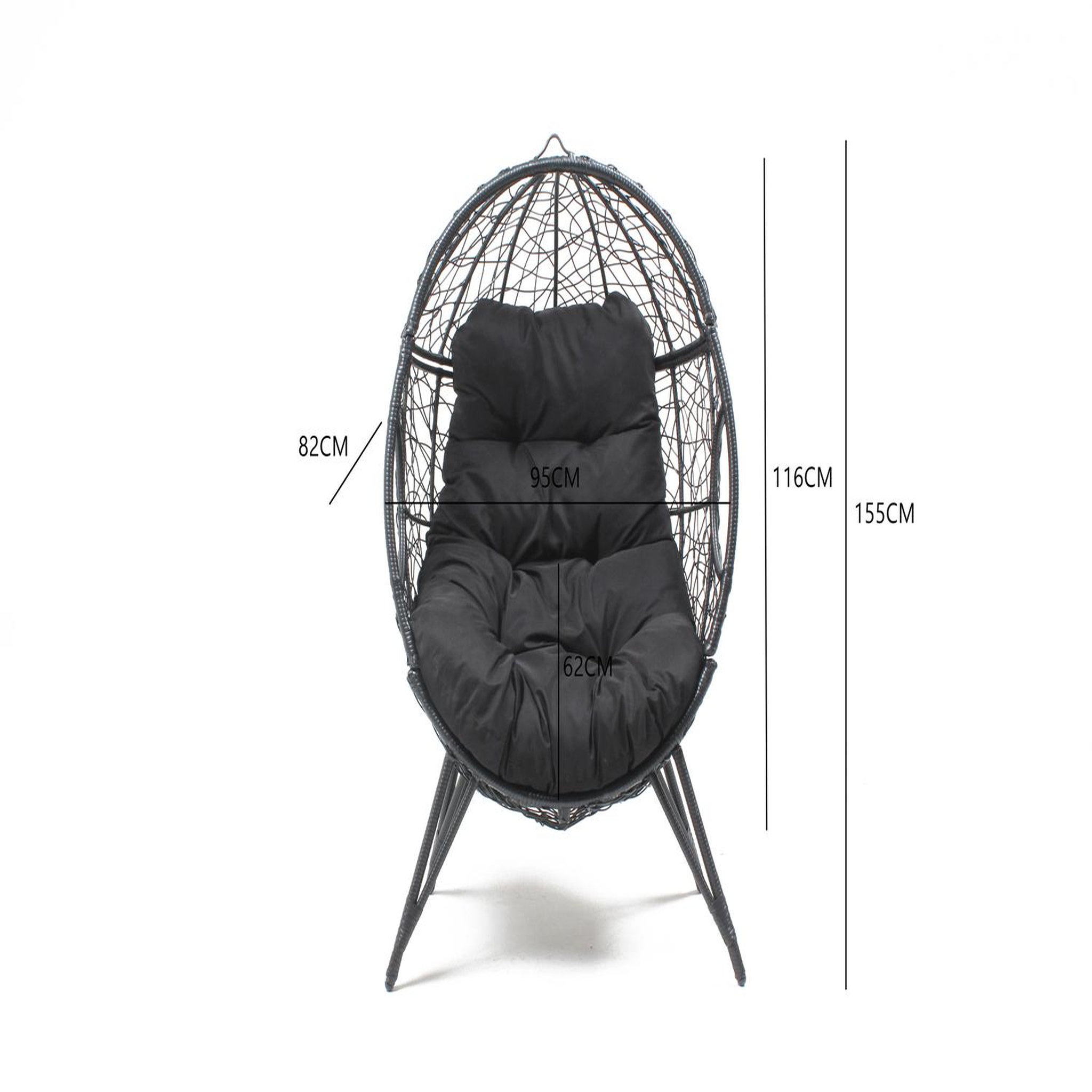 Voir la diapositive 5 : CONCEPT USINE Fauteuil œuf sur pied en résine noir effet rotin JANE