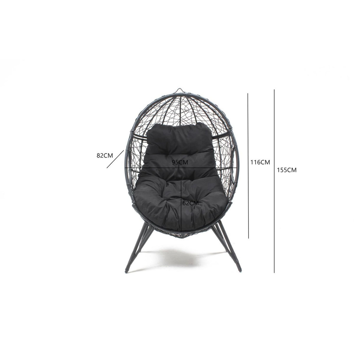 CONCEPT USINE Fauteuil œuf sur pied en résine noir effet rotin JANE