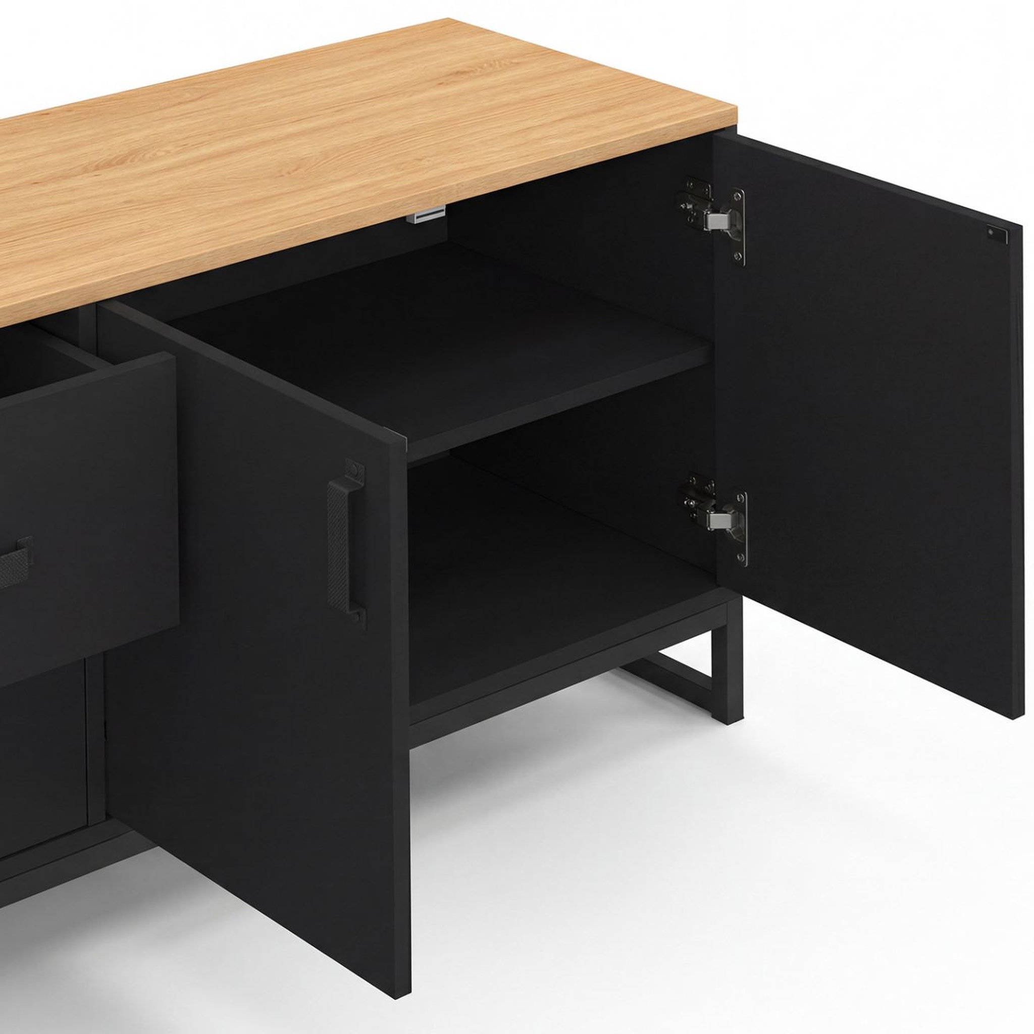 Voir la diapositive 6 : ID MARKET Meuble tv 180 cm washington 4 portes et 2 tiroirs bois et noir