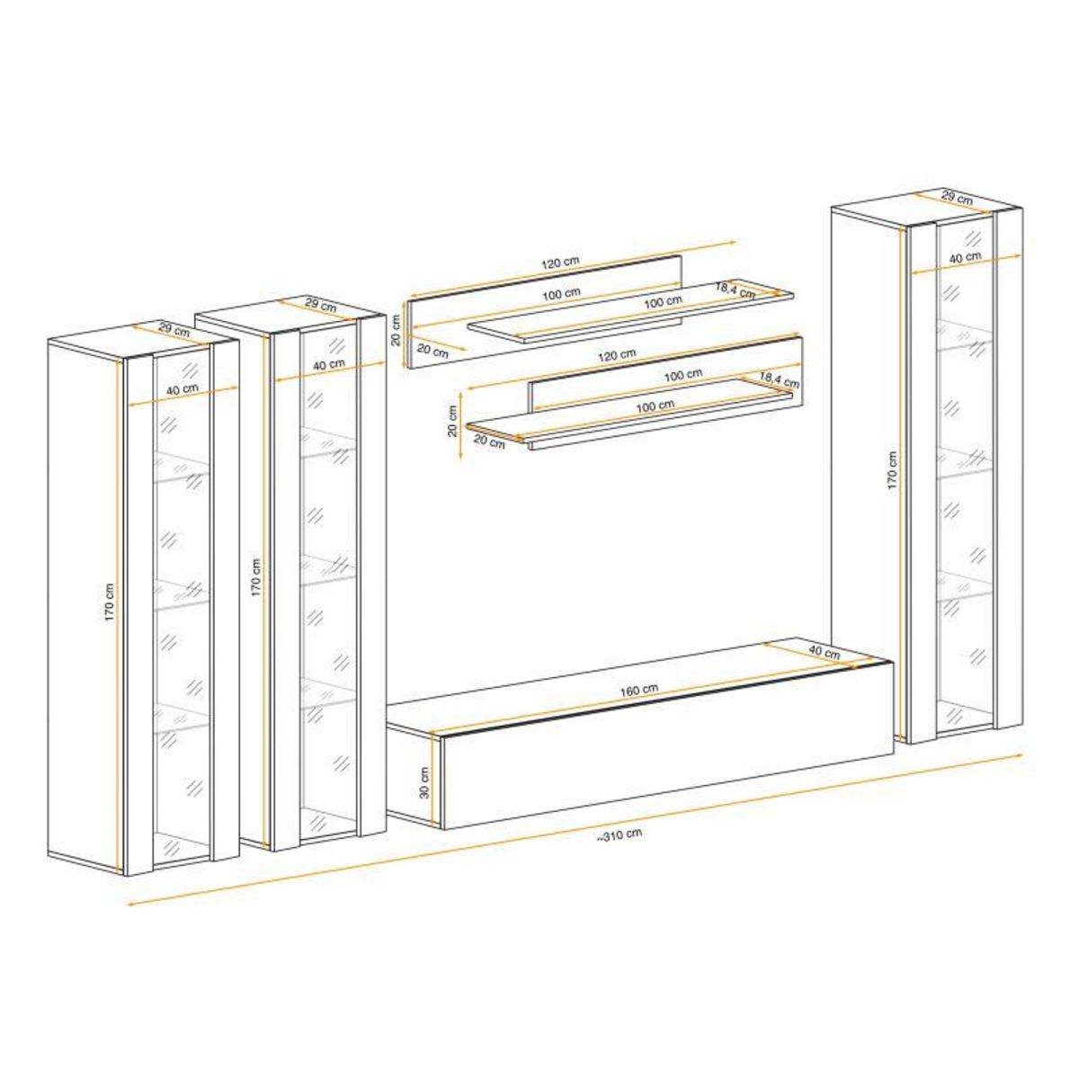 Paris Prix Meuble TV Mural Design  Fly II  310cm Blanc