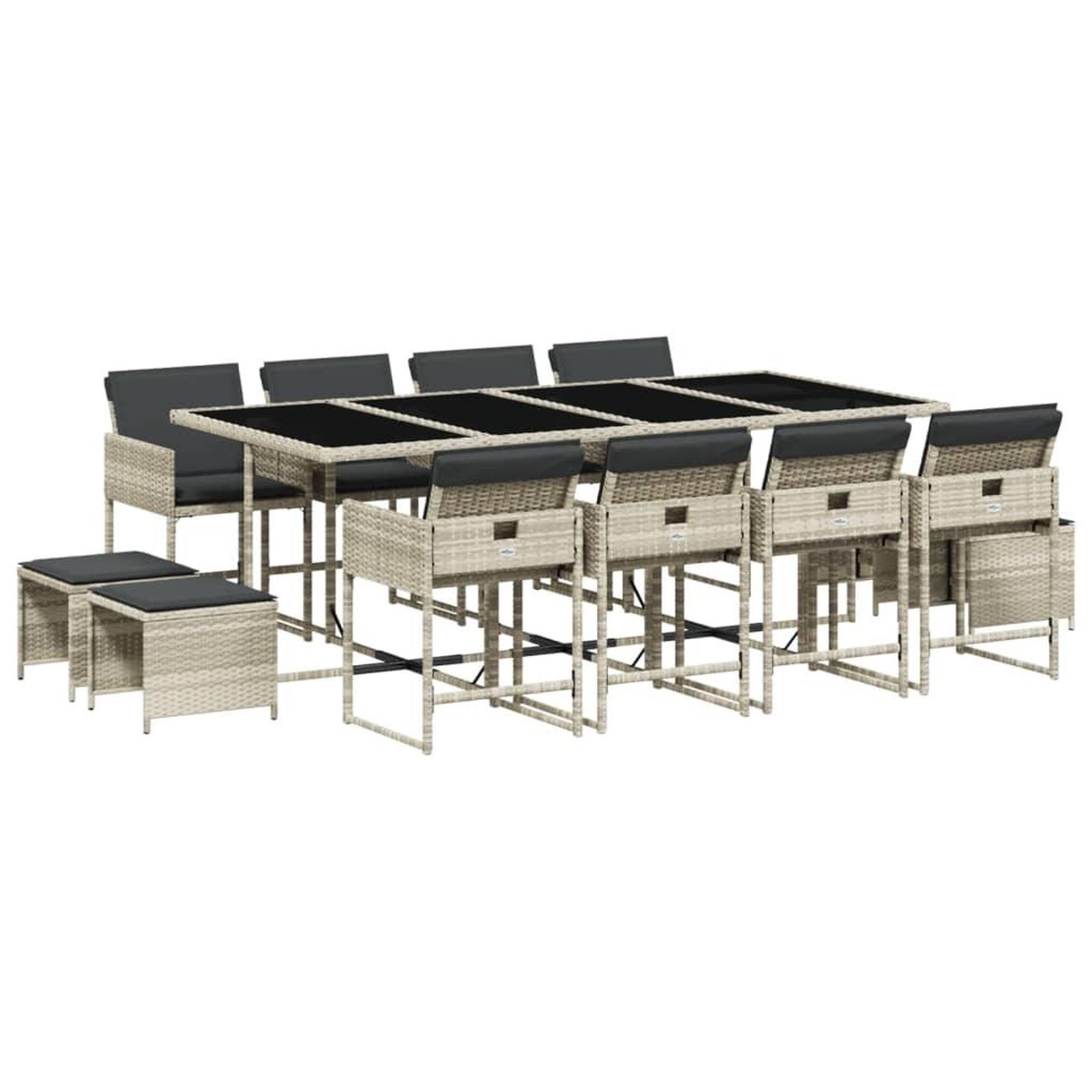 Voir la diapositive 2 : VIDAXL Ensemble a manger de jardin et coussins 13 pcs gris clair rotin