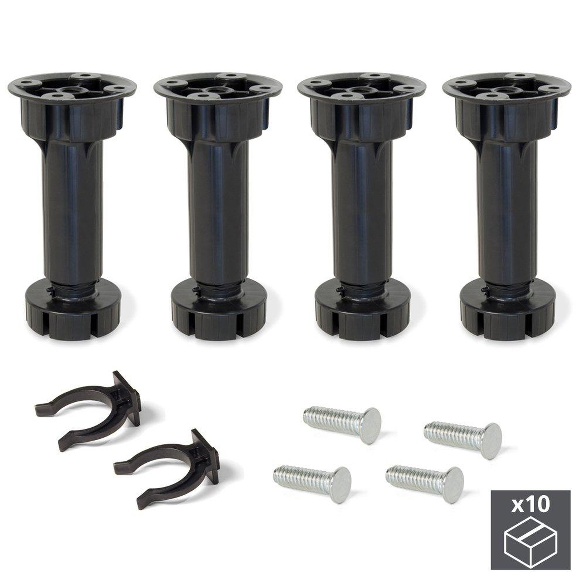 EMUCA SRL Lot de 10 kits de 4 pieds Bone réglables H150 mm en plastique noir
