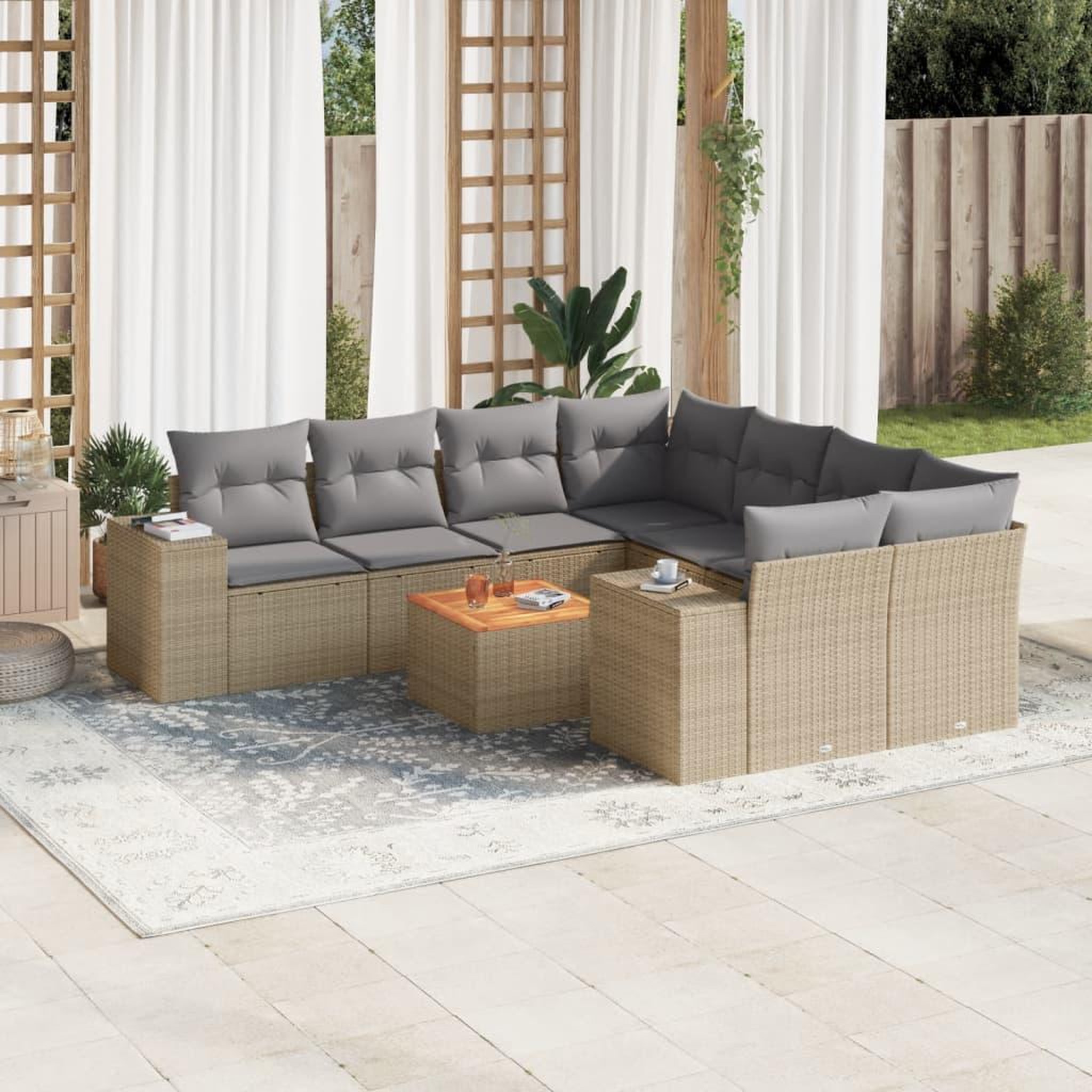 VIDAXL Salon de jardin avec coussins 9 pcs beige resine tressee