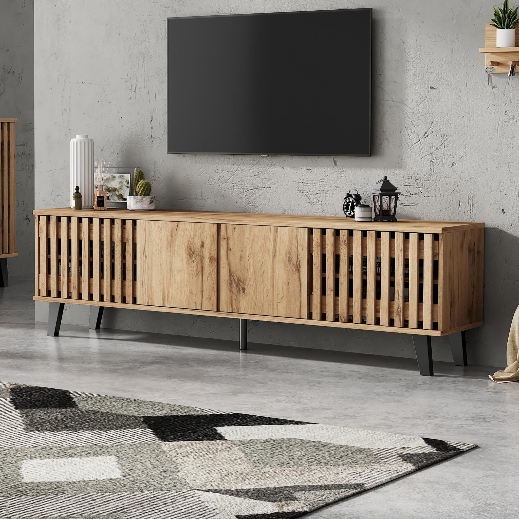 Voir la diapositive 4 : MERAX Meuble tv naturel 180cm panneaux de particules