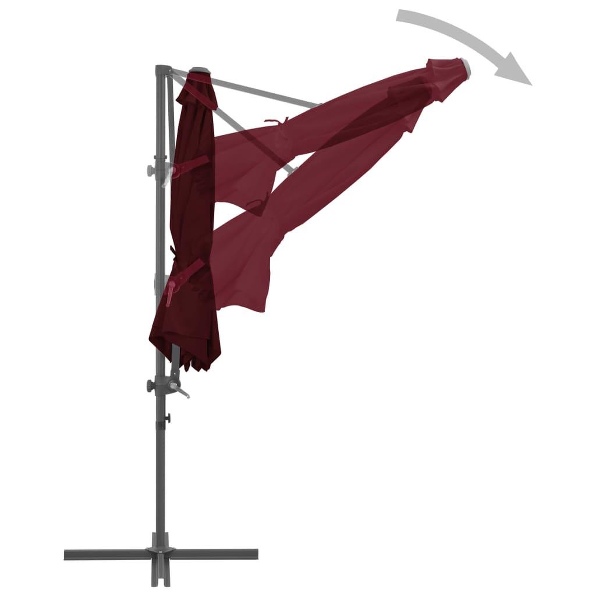 Voir la diapositive 5 : VIDAXL Parasol de jardin en porte-a-faux mat en acier rouge bordeaux