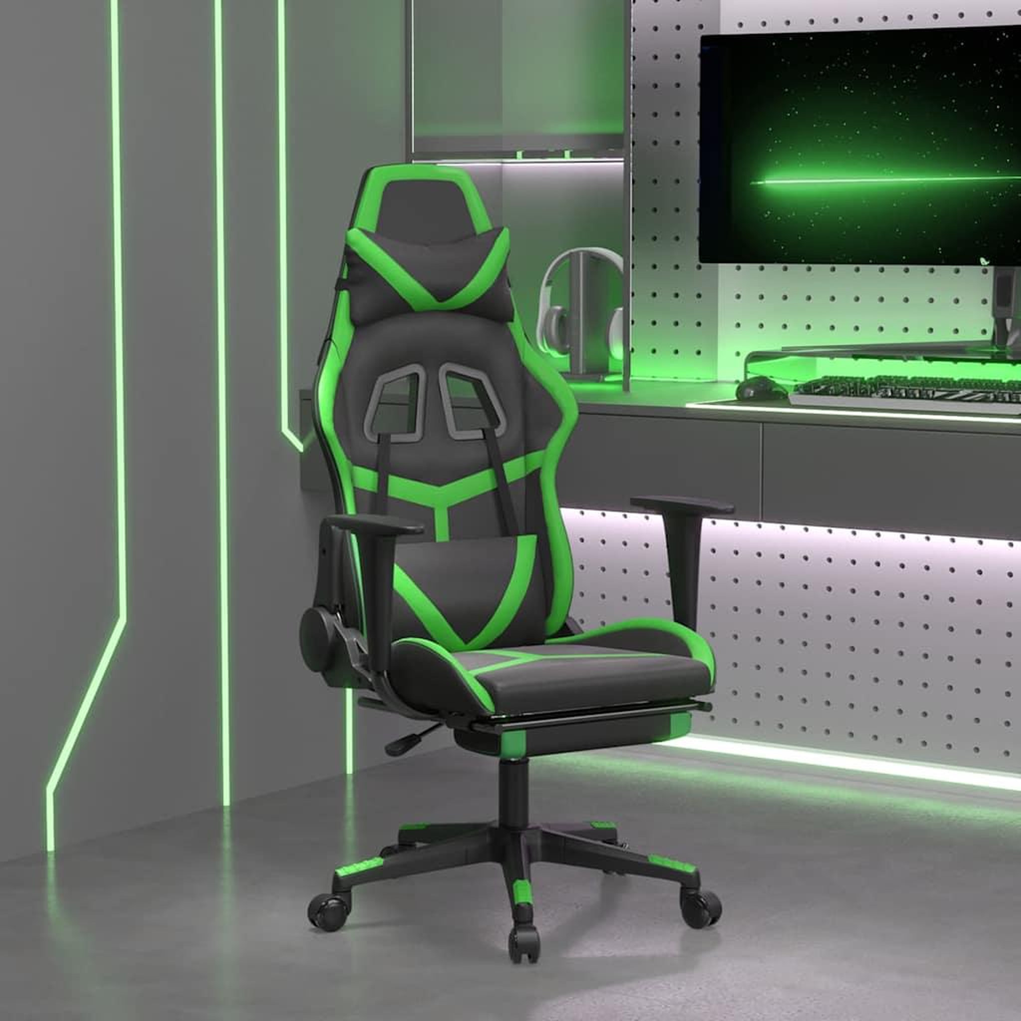 VIDAXL Chaise de jeu de massage avec repose-pied Noir&Vert Similicuir