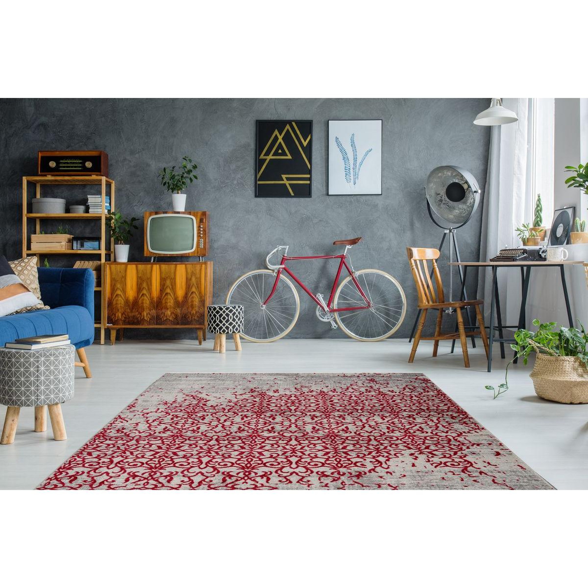 Voir la diapositive 2 : Paris Prix Tapis vintage à franges  baroque ii  rouge