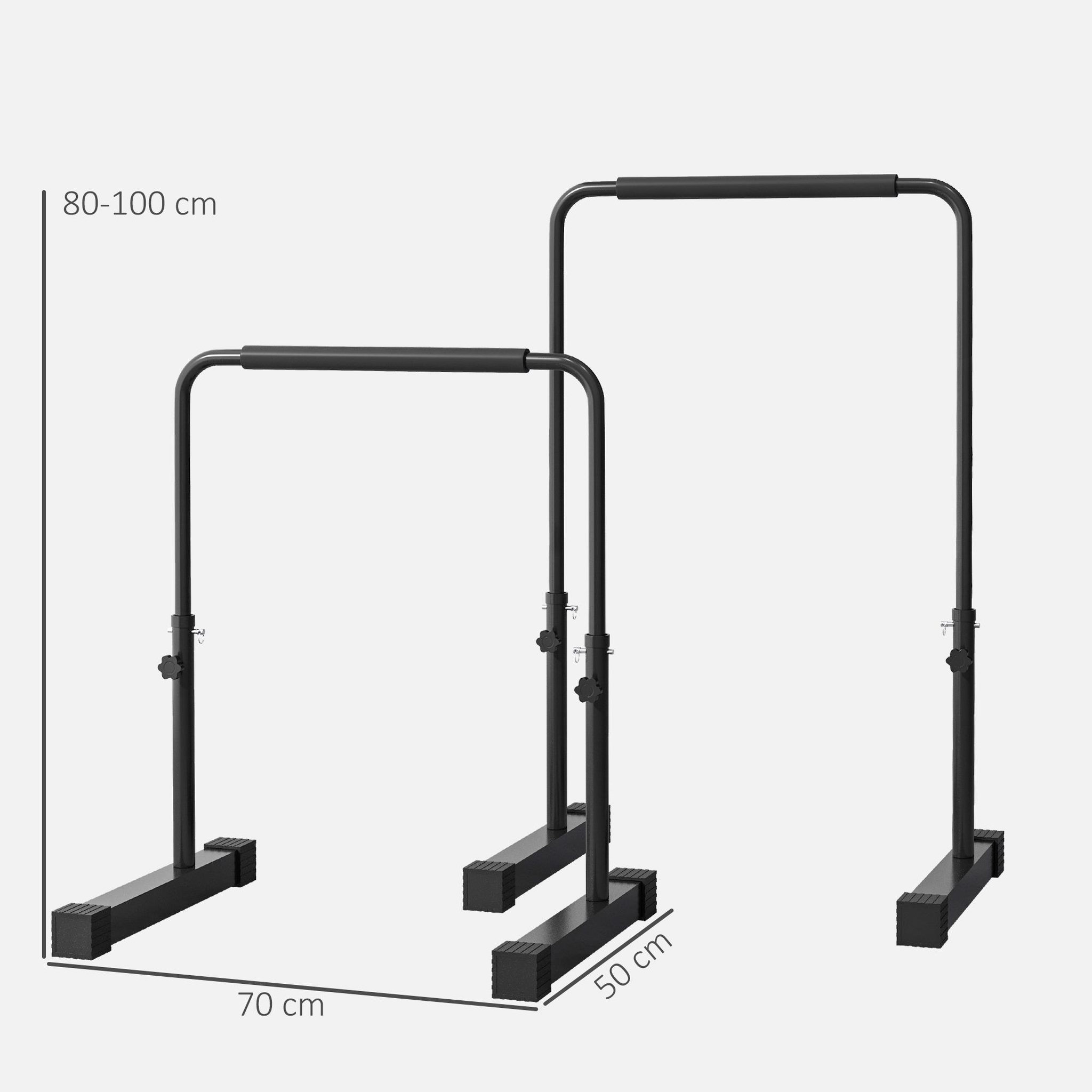 Voir la diapositive 3 : HOMCOM Station à dips - barres parallèles à dips - hauteur réglable h.80-100 cm - poignées antidérapantes - acier noir