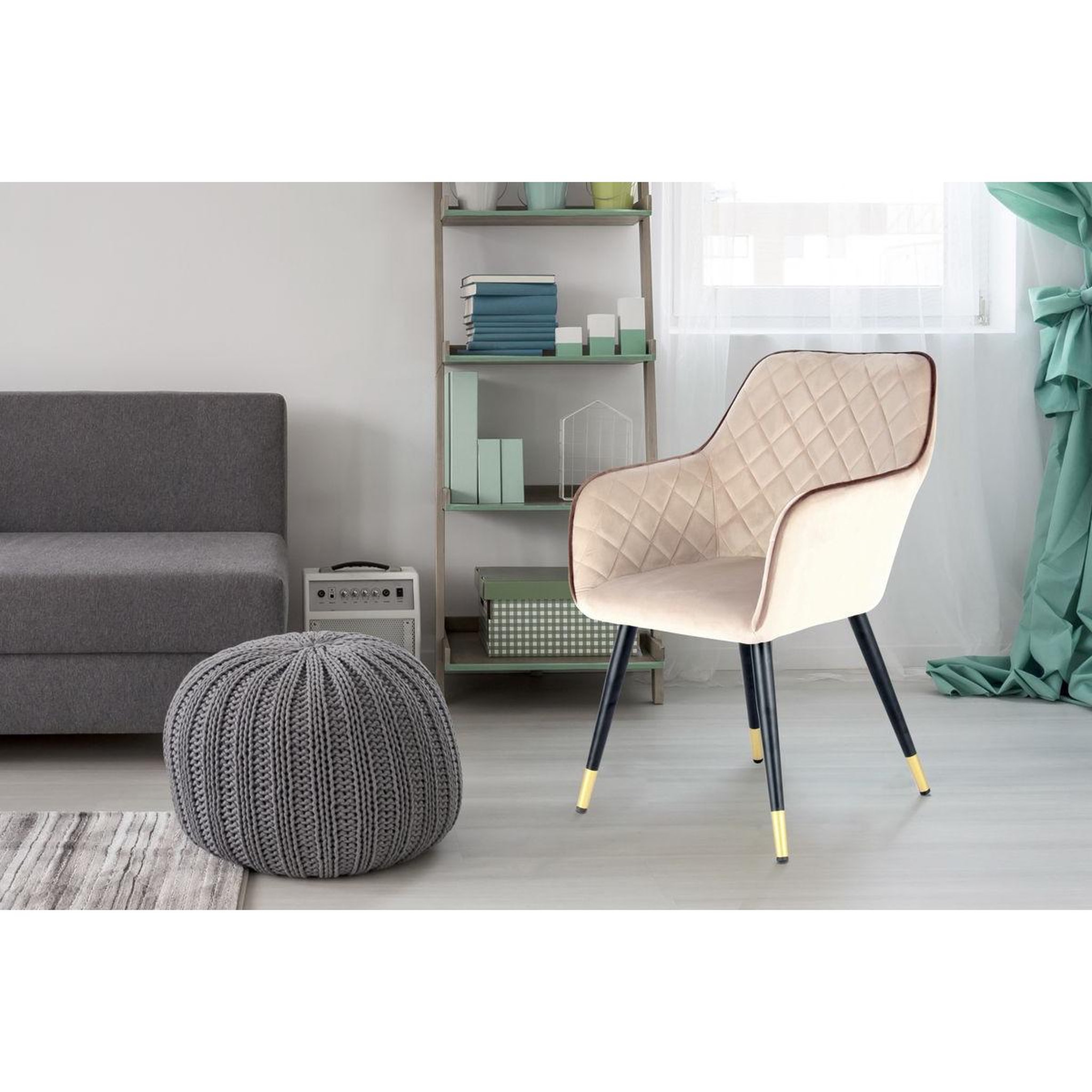 Voir la diapositive 2 : Paris Prix Chaise déco en velours  amino  86cm beige & or