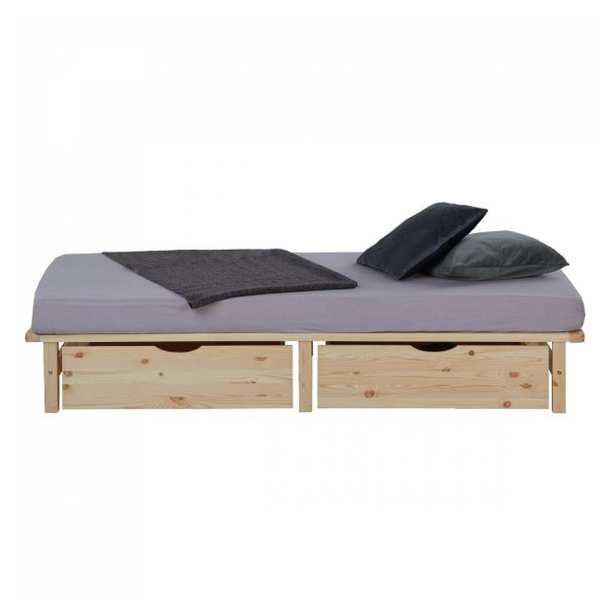 Voir la diapositive 4 : HomeStyle4U Lit en palette moderne 90x200 cm avec 2 tiroirs et sommier à lattes
