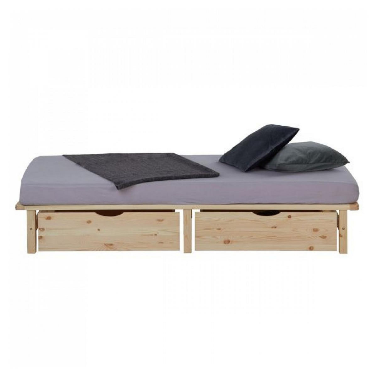 HomeStyle4U Lit en palette moderne 90x200 cm avec 2 tiroirs et sommier à lattes