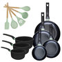 Voir la diapositive 1 : Fackelmann Batterie de cuisine avec 4 poêles 16/20/24/28 cm et 3 casseroles 16/18/20 cm et 5 ustensiles de cuisine Fackelmann Brandao Océan